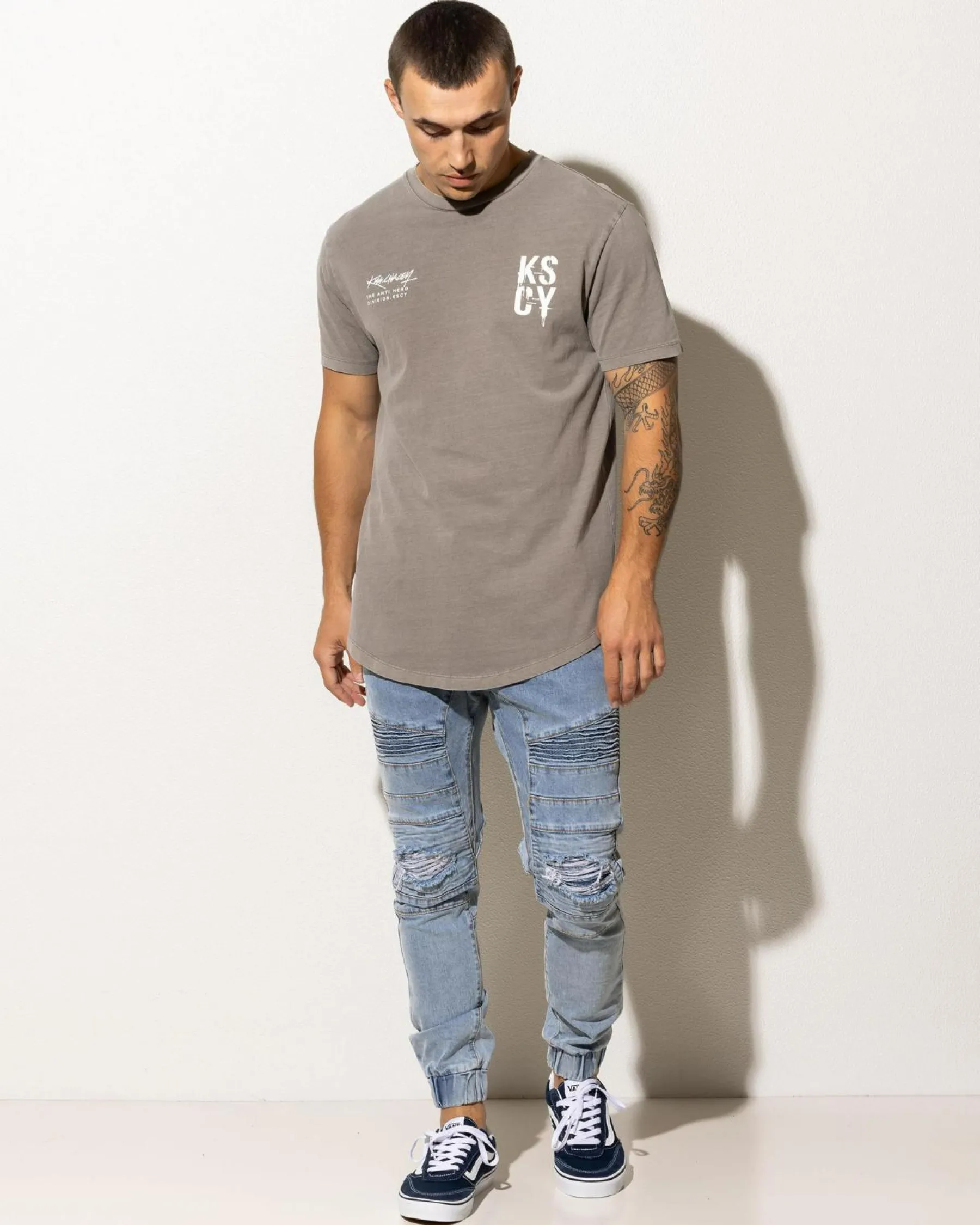 Tops & T-Shirts*Kiss Chacey Alpha Dual Curved T-Shirt Pigment Elephant Grey