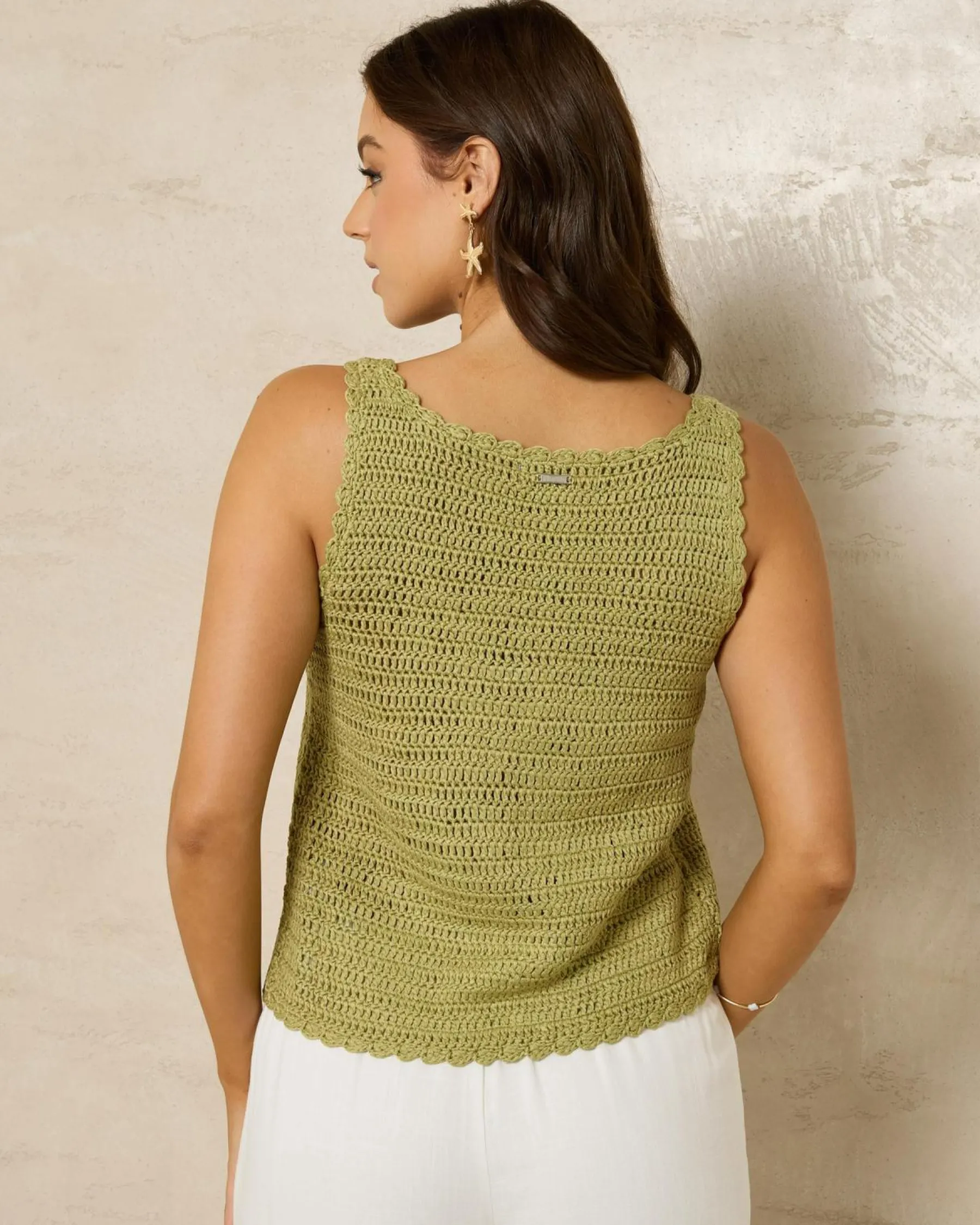 Tops*Mooloola Anastasia Crochet Tie Up Cami Top Sage
