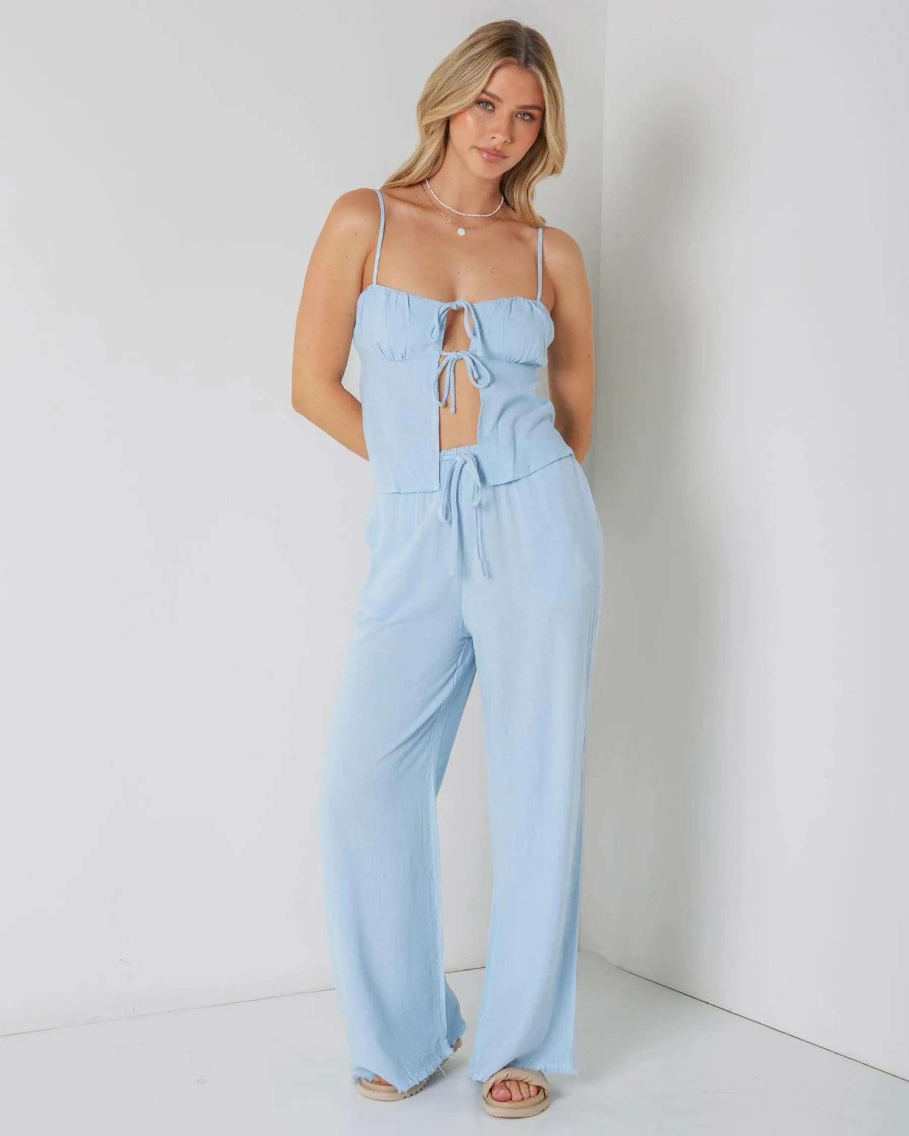Sets|Linen Blend*Mooloola Aria Dallis Pants Powder Blue