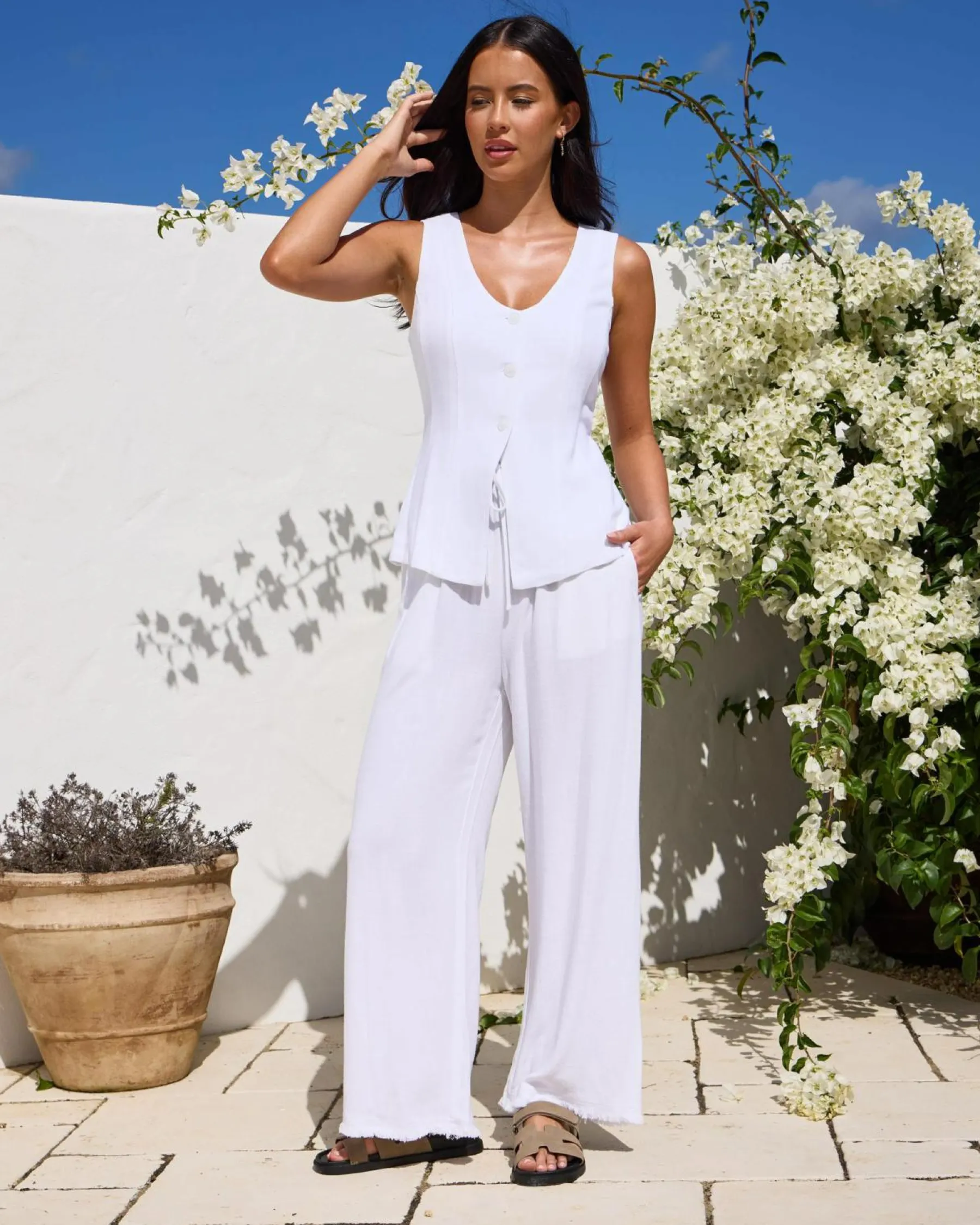 Hot Aria Dallis Pants Women Sets|Linen Blend