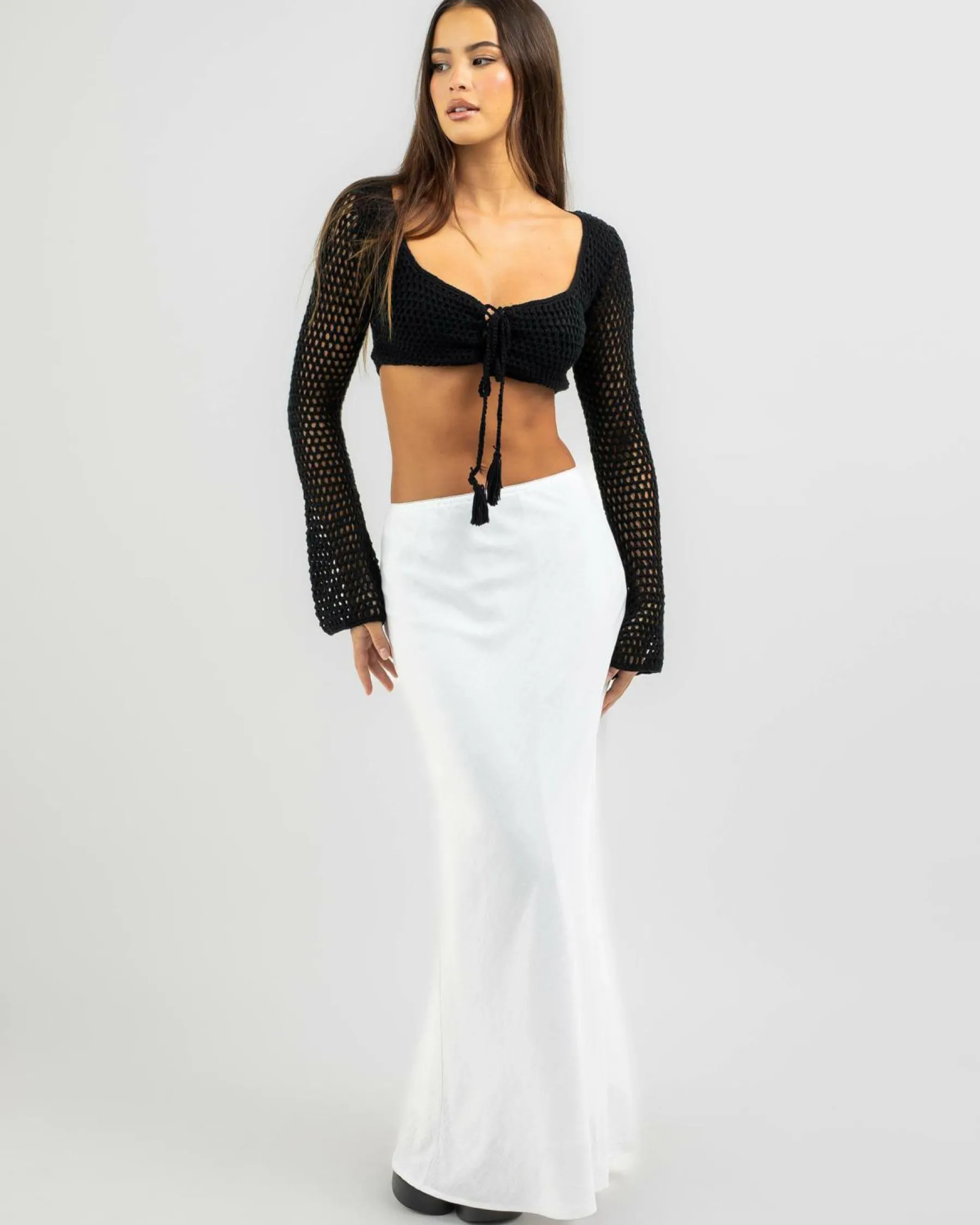 Tops*Ava And Ever Ashy Crochet Ultra Crop Top Black