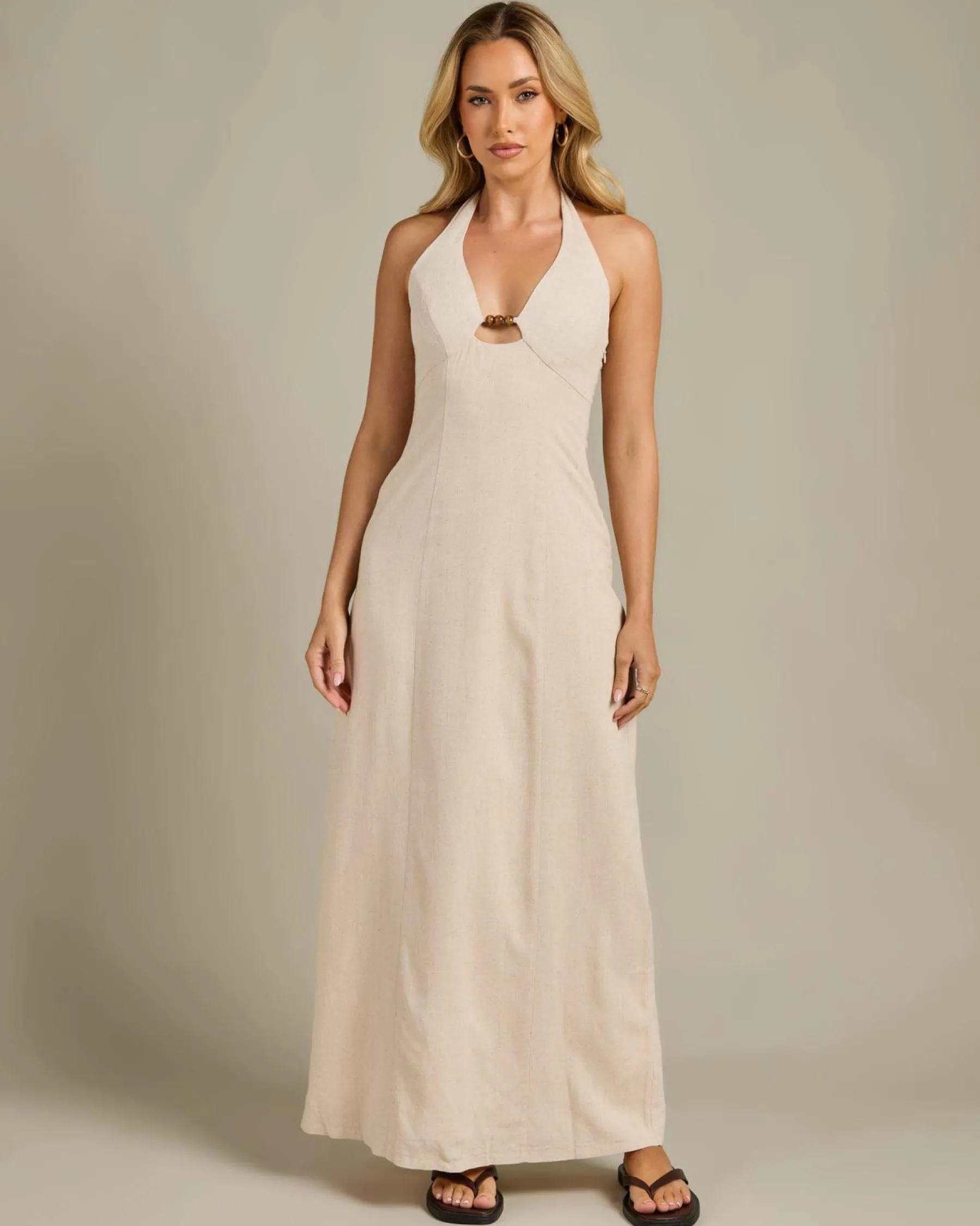 Linen Blend|Dresses*Mooloola Ava Hawaii Maxi Dress Natural Salt & Pepper