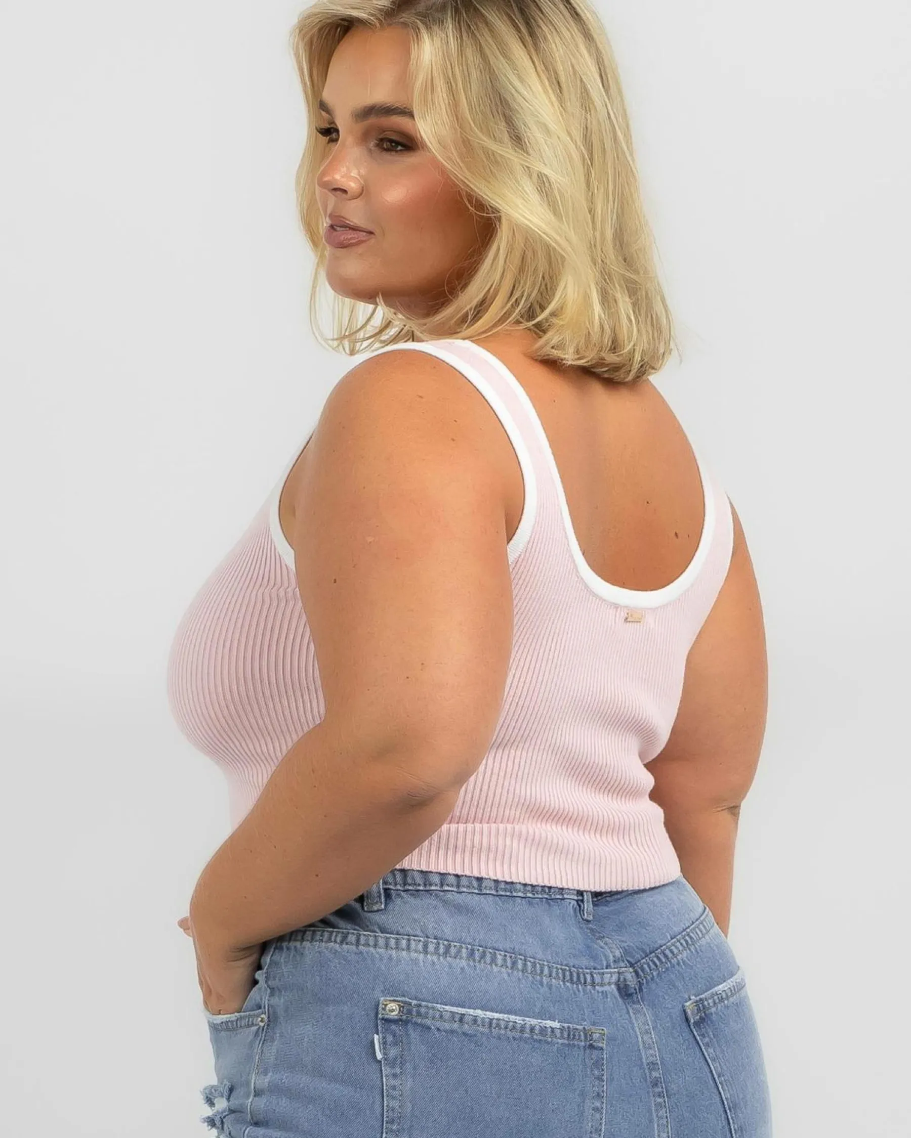 Tops*Mooloola Basic Knit Top Light Pink/white