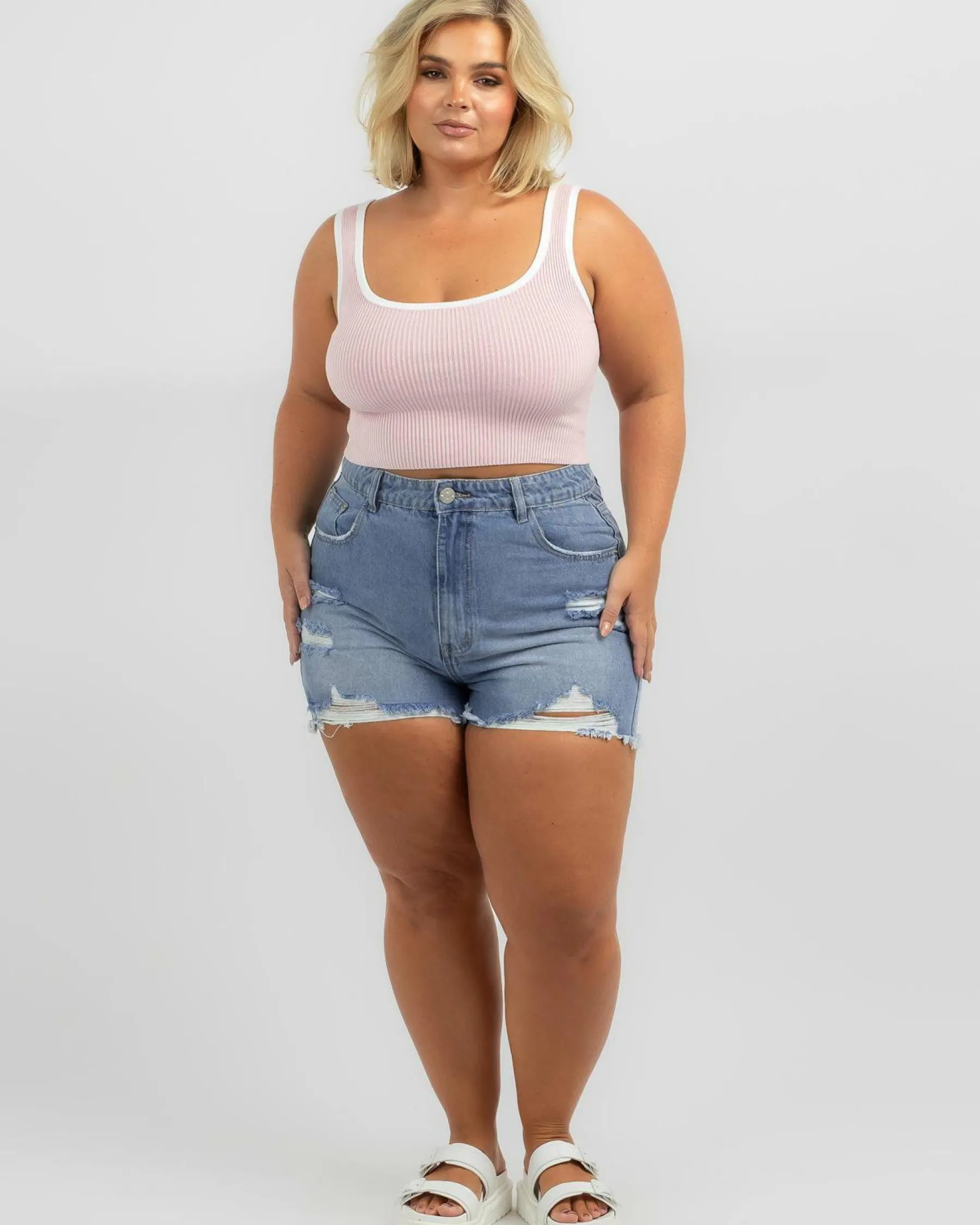 Tops*Mooloola Basic Knit Top Light Pink/white