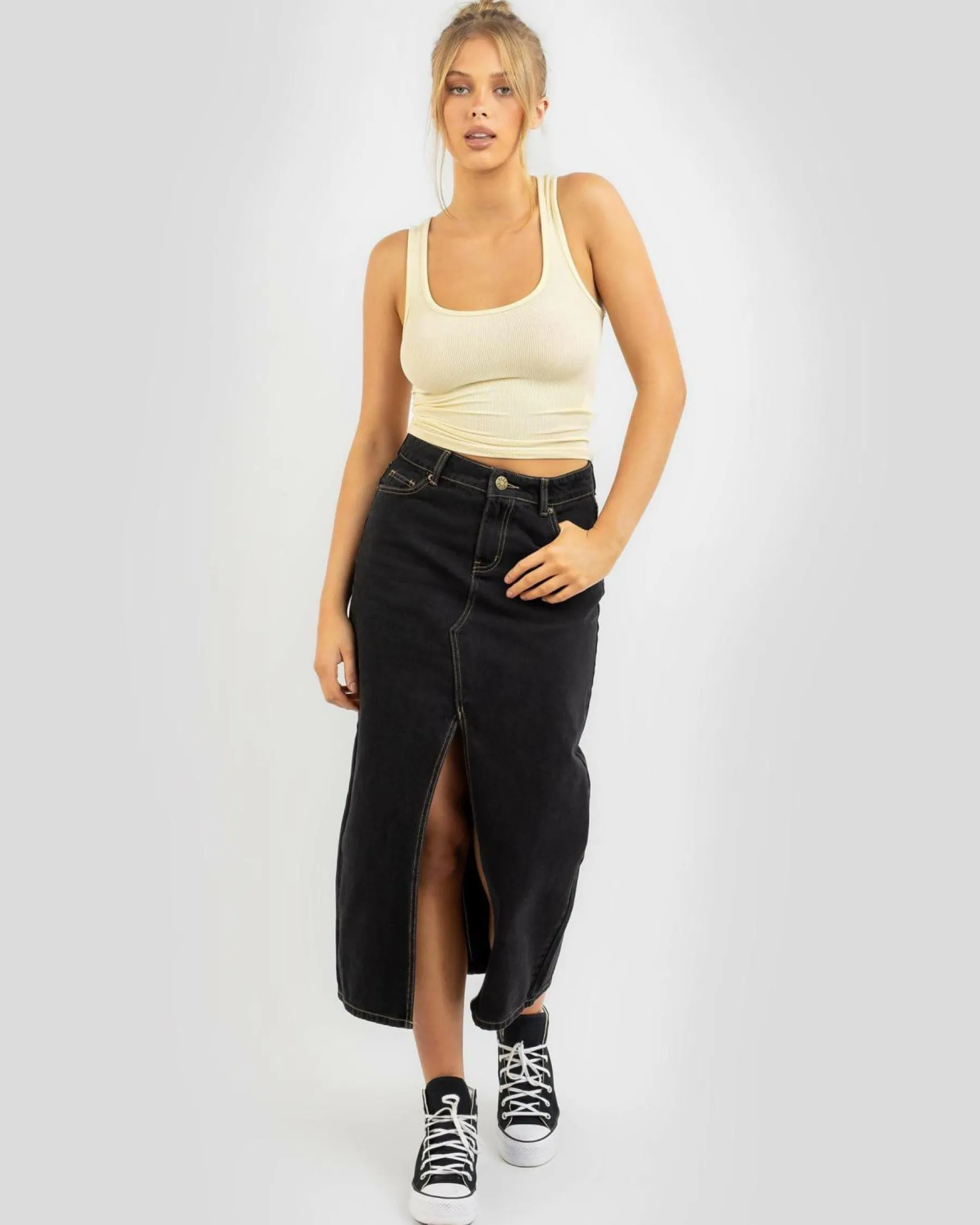 New Basic Scoop Neck Rib Tank Top Women Tops