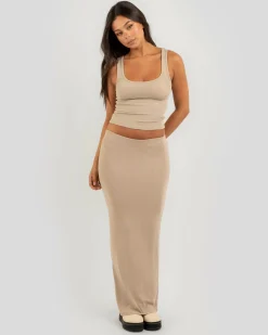 Tops*Mooloola Basic Scoop Neck Rib Tank Top Taupe