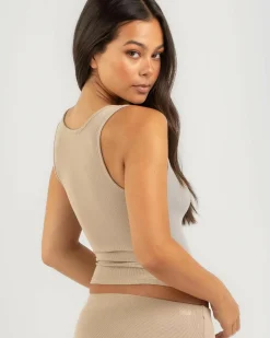 Tops*Mooloola Basic Scoop Neck Rib Tank Top Taupe