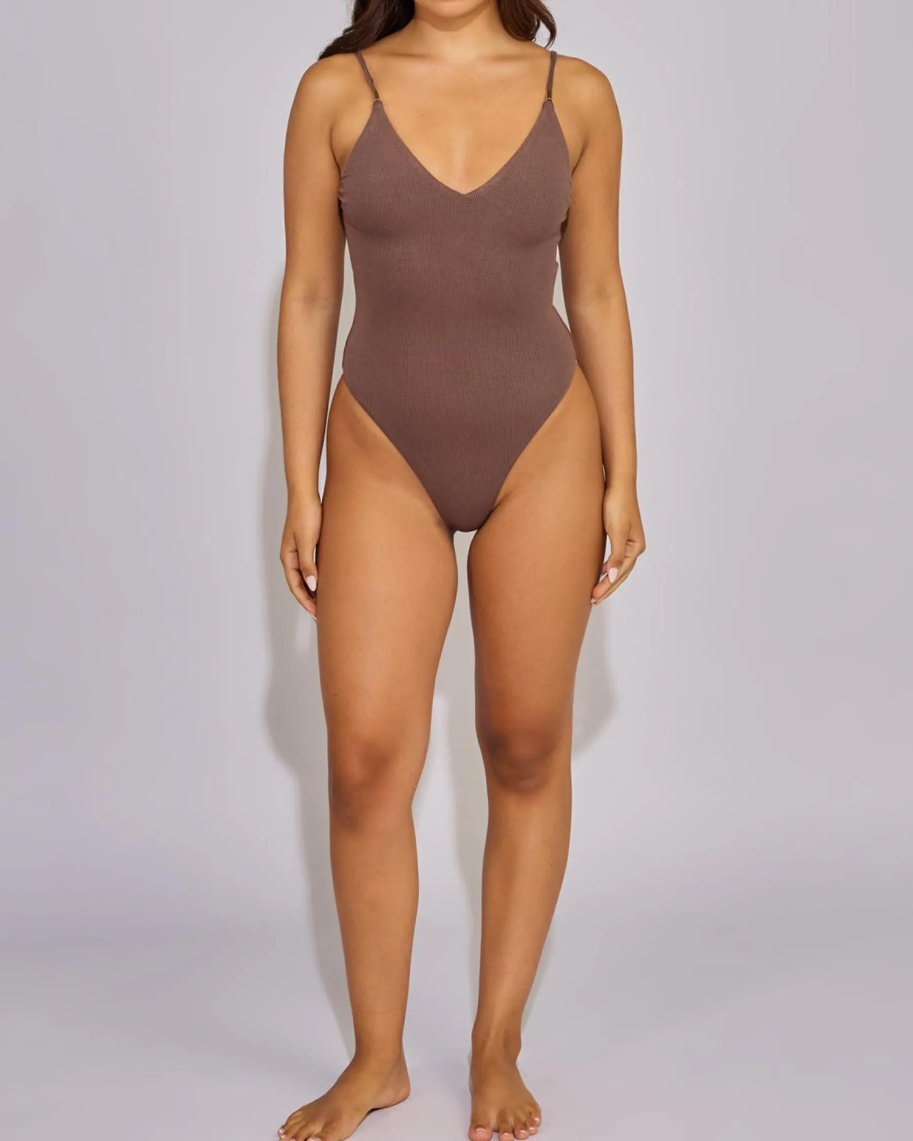 Tops*Mooloola Basic V Neck Bodysuit Espresso