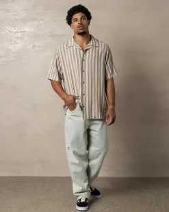 Hot Beat Stripe Vintage Short Sleeve Shirt Tops & T-Shirts|Linen Blend