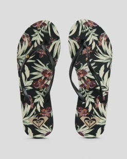 Flip Flops*Roxy Bermuda Thongs White/black/flower