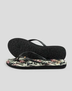 Flip Flops*Roxy Bermuda Thongs White/black/flower