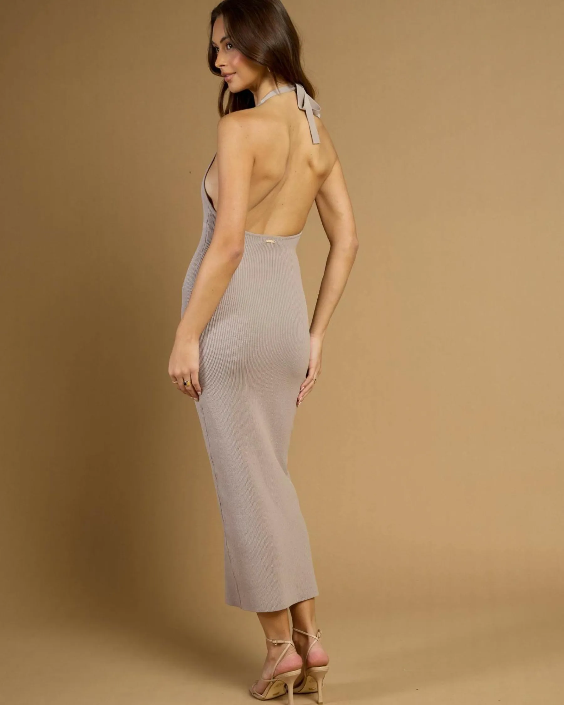 Sale Bianca Halter Knit Midi Dress Women Dresses