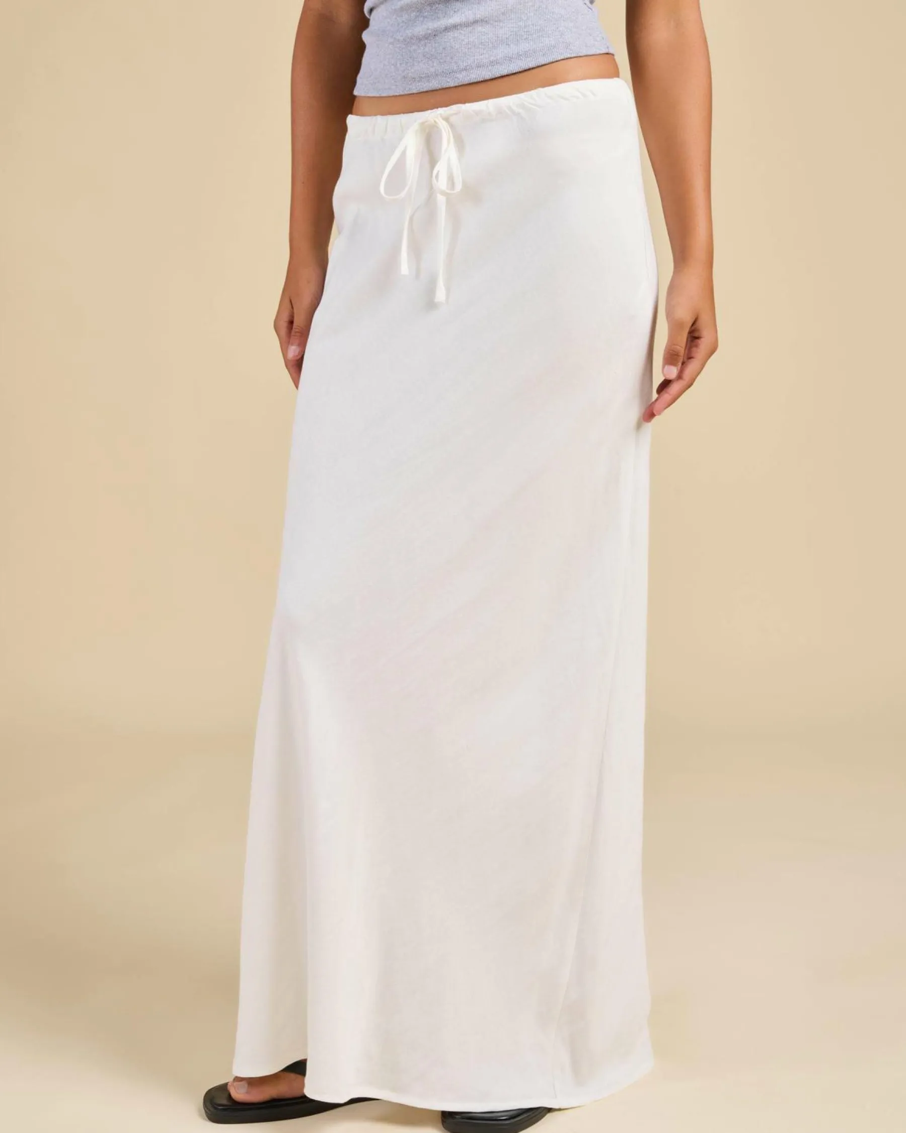 Linen Blend|Bottoms*Rhythm Bias Cut Maxi Skirt White