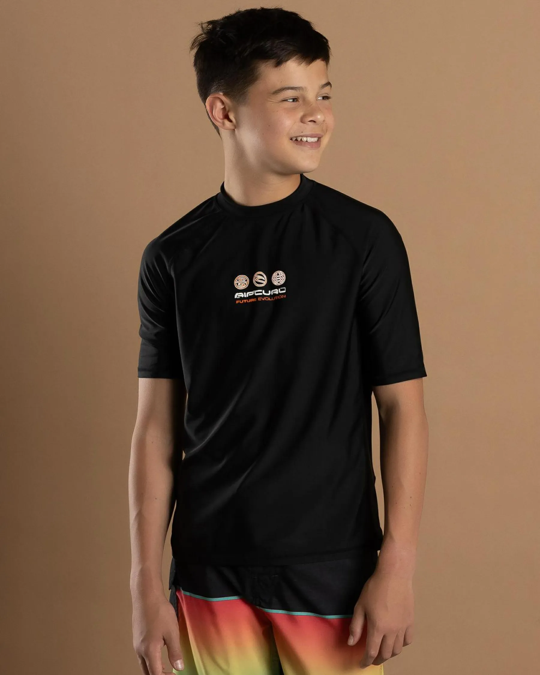 Rashies*Rip Curl Boys' Future Evolution Short Sleeve Rash Vest Black