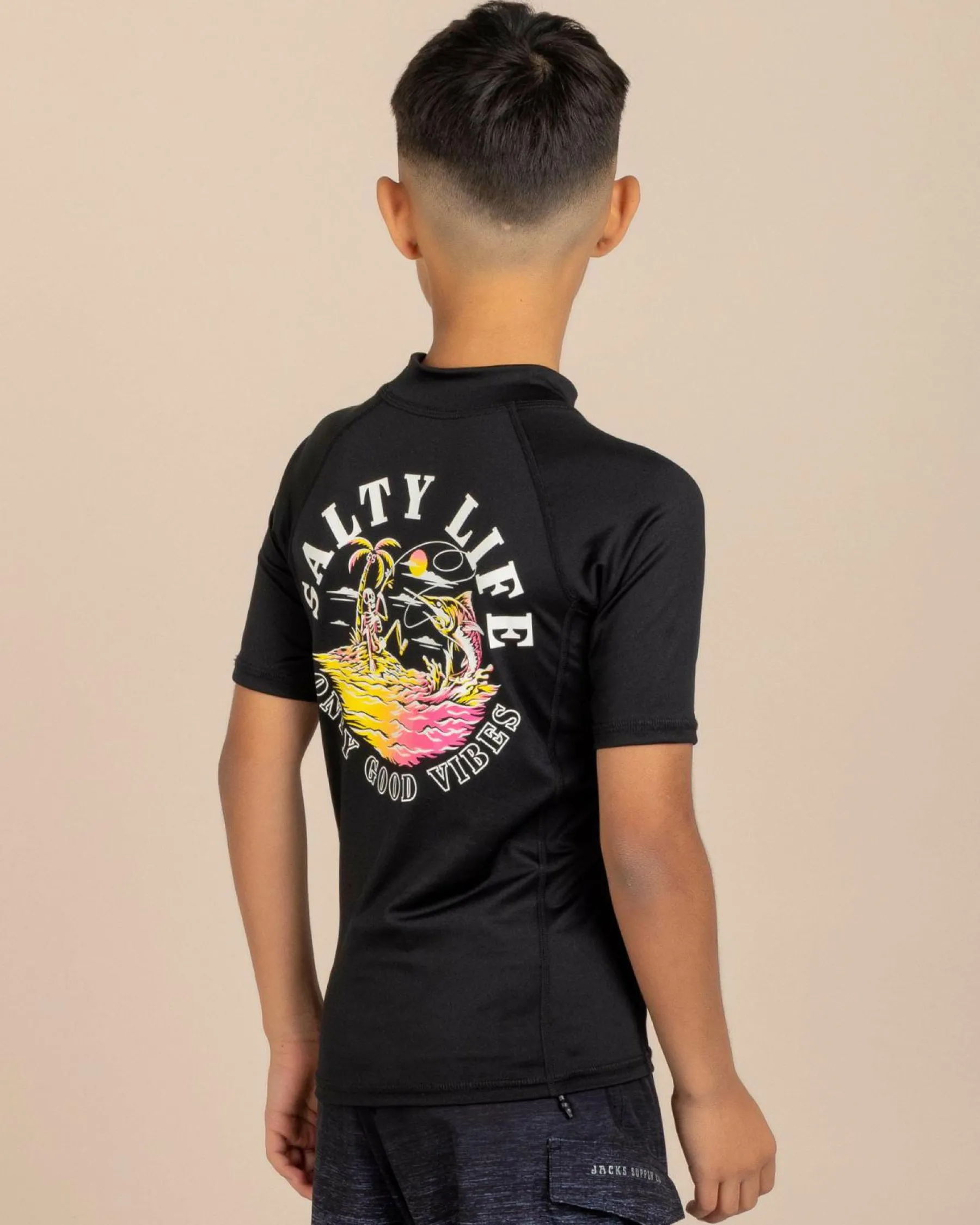 Rashies*Salty Life Boys' Good Vibes Short Sleeve Rash Vest Black