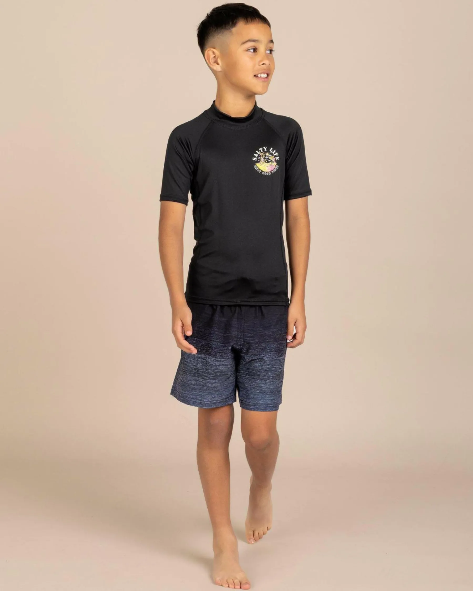 Rashies*Salty Life Boys' Good Vibes Short Sleeve Rash Vest Black