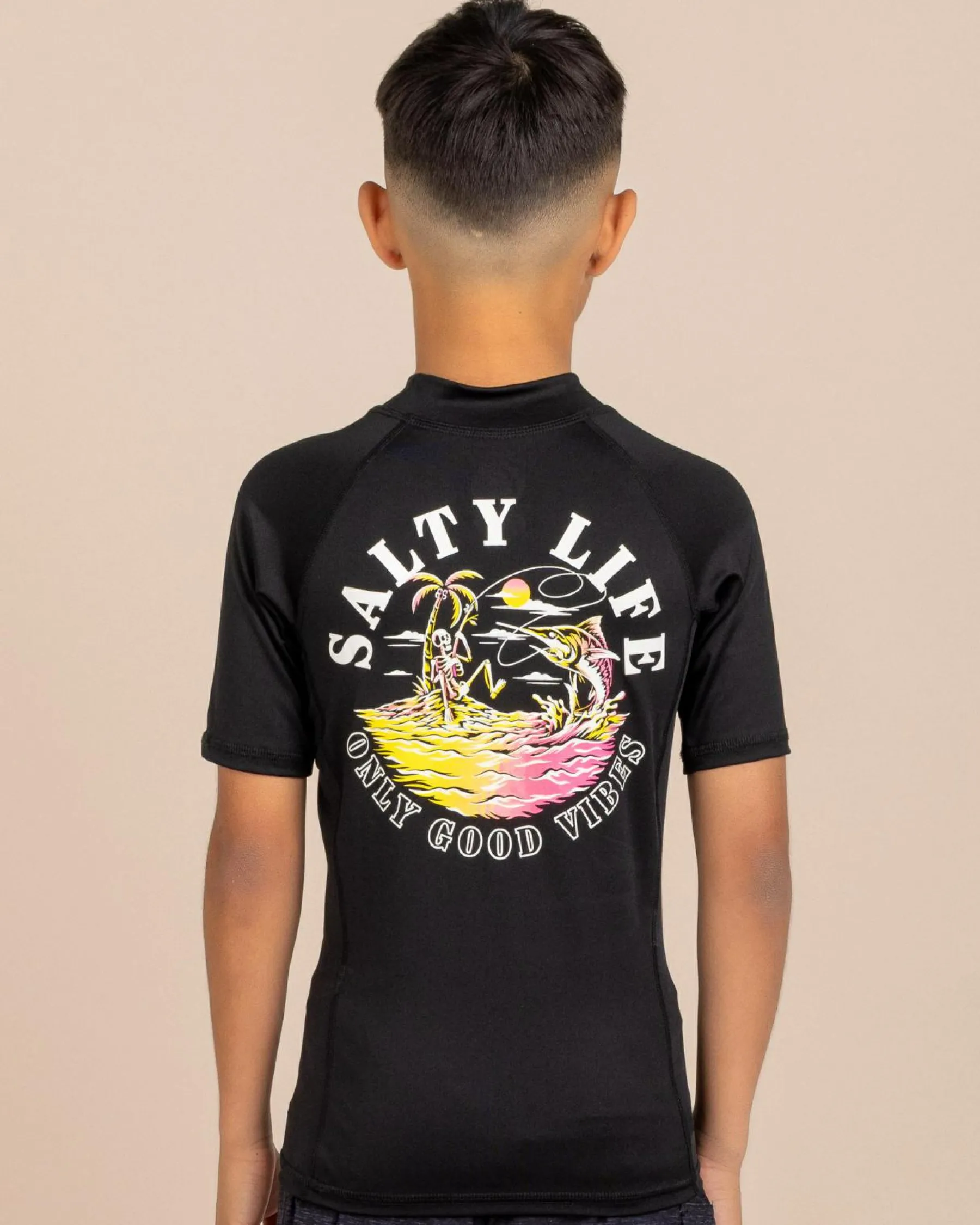 Rashies*Salty Life Boys' Good Vibes Short Sleeve Rash Vest Black
