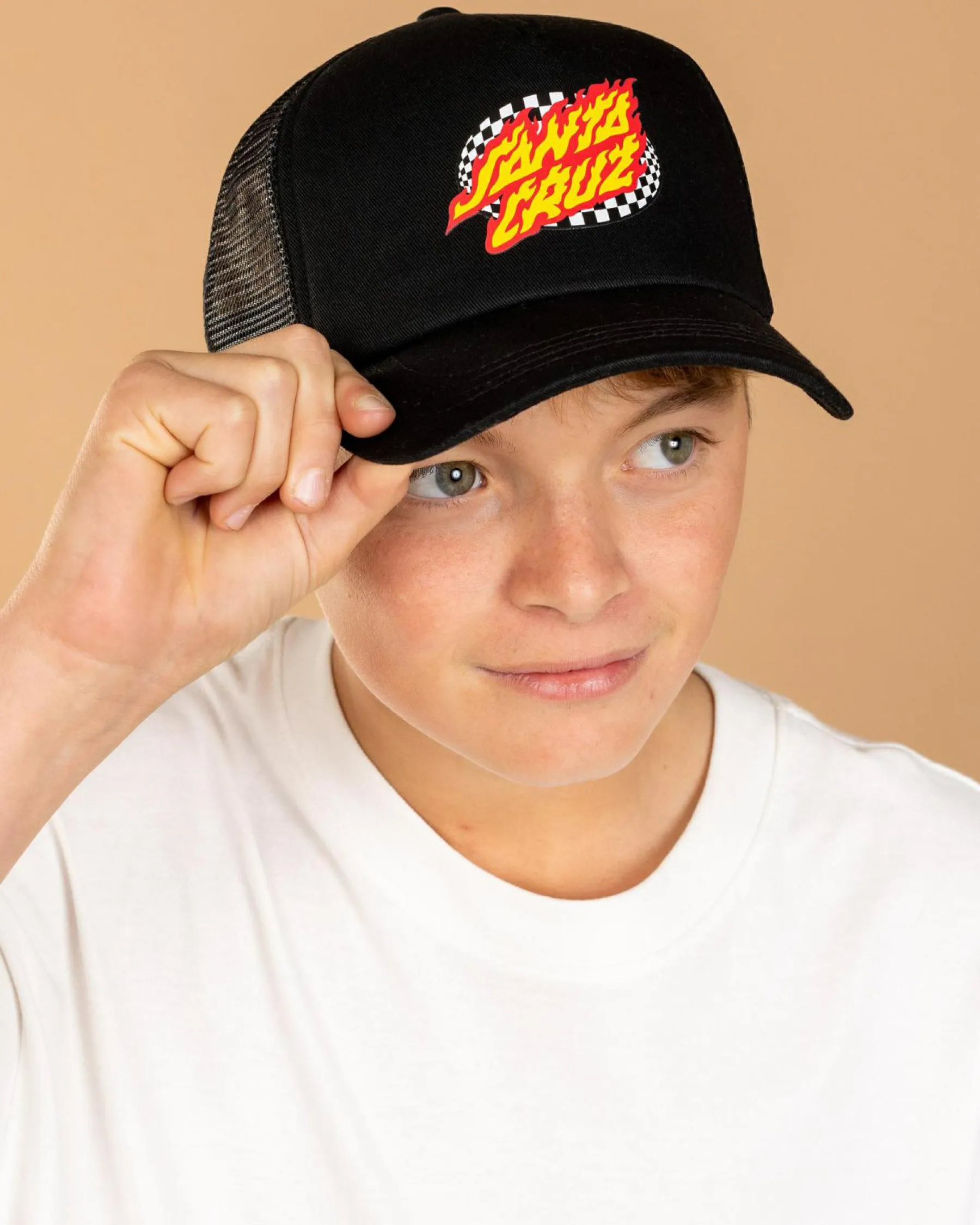 Online Boys' Oval Check Flame Dot Trucker Cap Kids Headwear