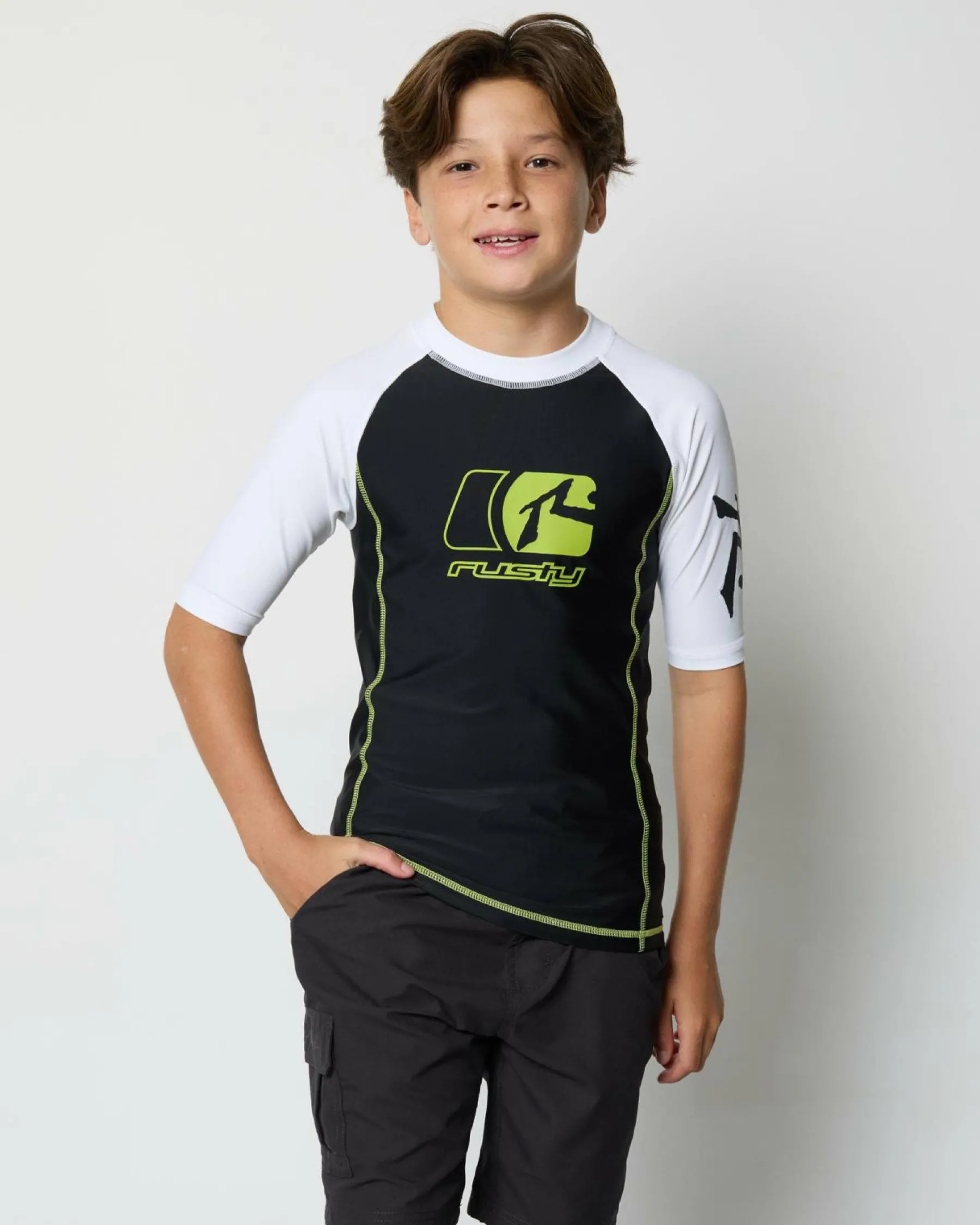 Rashies*Rusty Boys' Y2SHAY Short Sleeve Wetshirt Black / White
