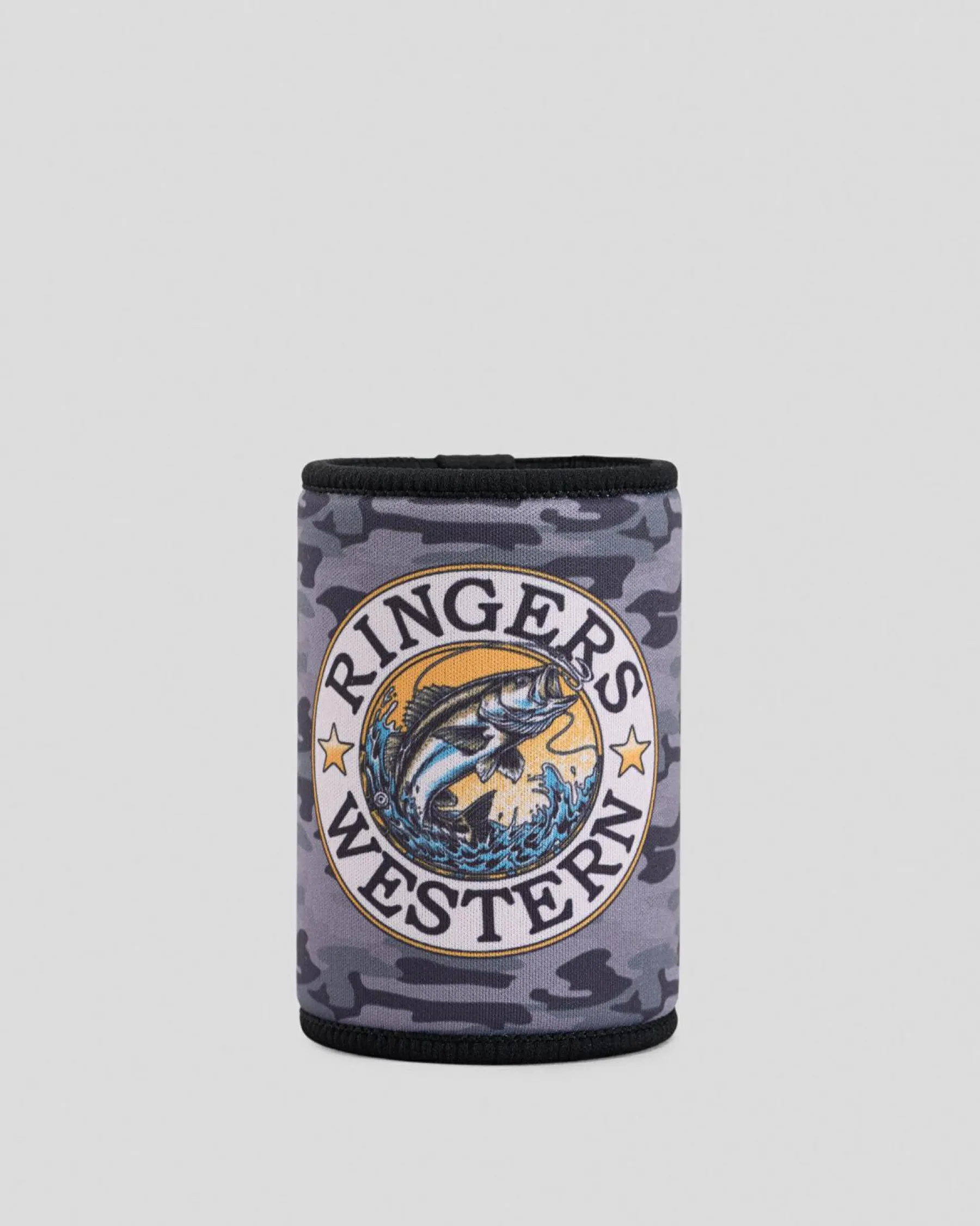 Gifts & Novelty*Ringers Western Buckin Barra Stubby Cooler Black Camo