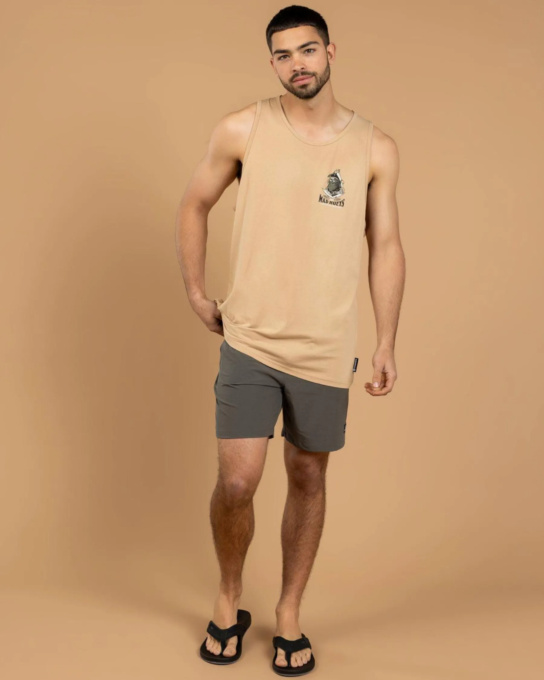 Tops & T-Shirts*The Mad Hueys Captain Ship Faced Singlet Tan
