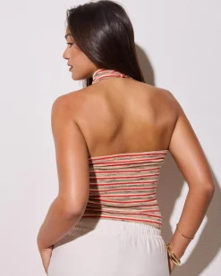 Tops*Thanne Cecille Halter Top Red Stripe