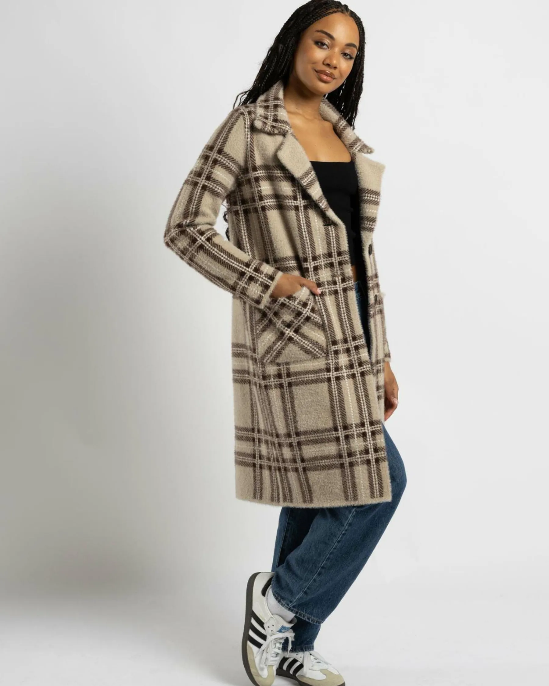 Jackets & Coats*Ava And Ever Central Park Knit Coatigan Beige/brown Check