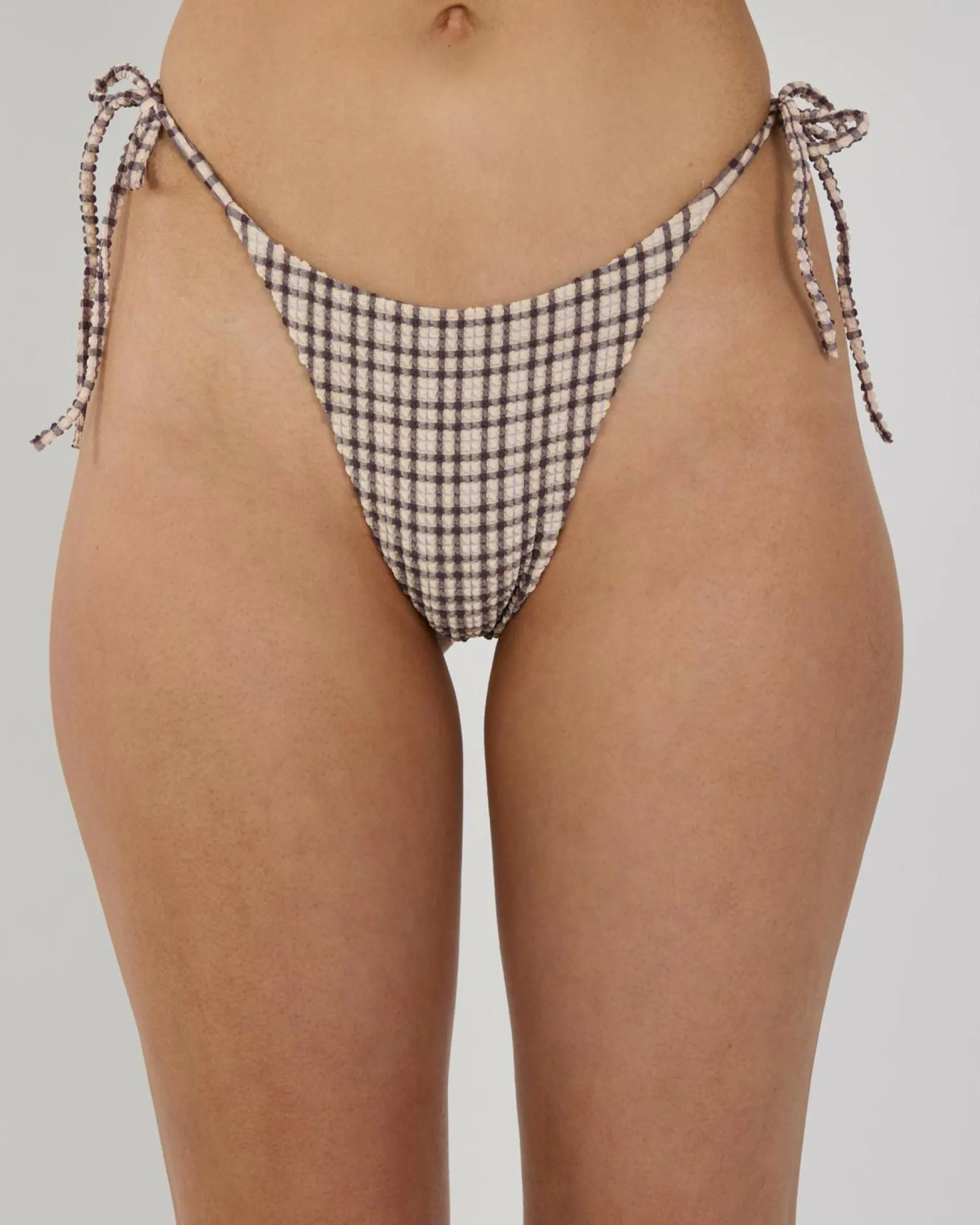 Bikinis*RVCA Claire Plaid Tie Side Ultra Skimpy Bikini Bottom Plum Perfect
