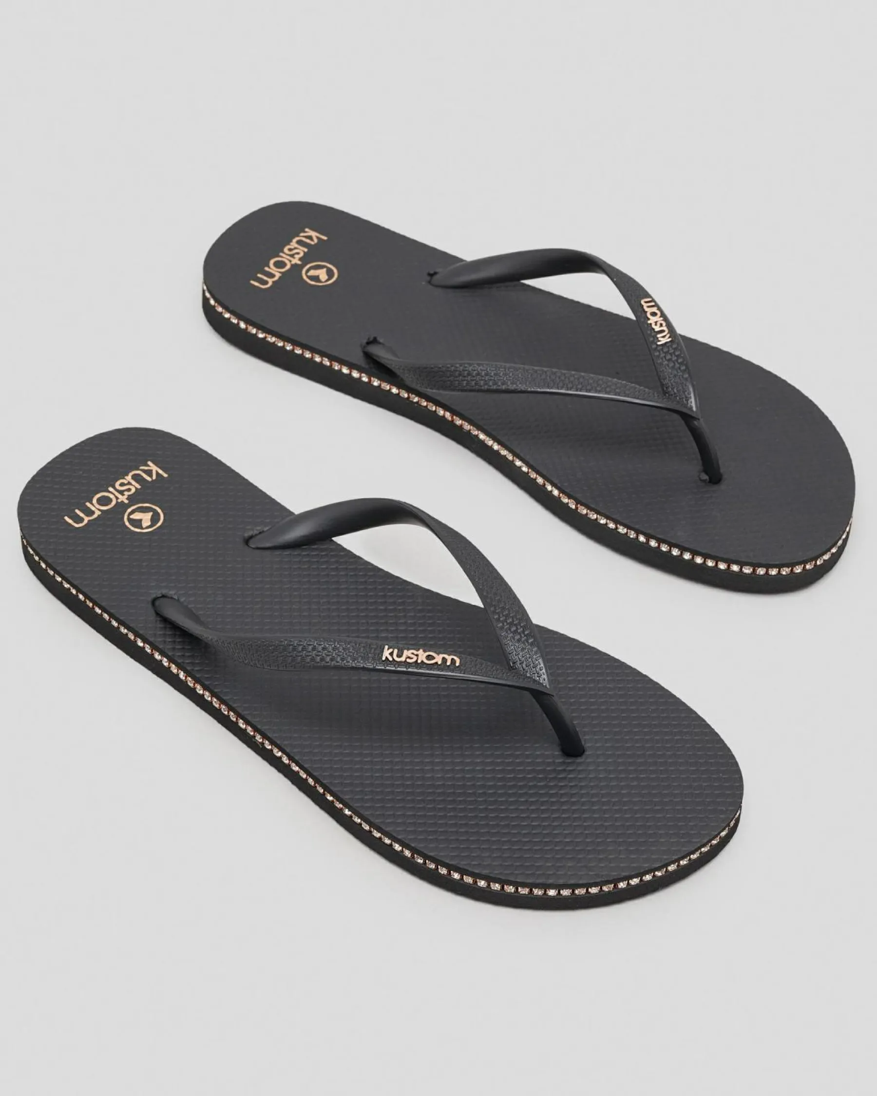 Flip Flops*Kustom Classic Diamante Thongs Rose Gold