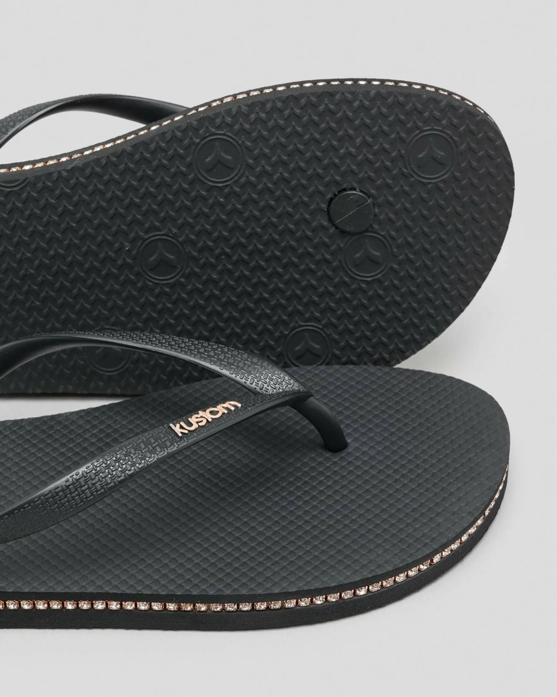 Flip Flops*Kustom Classic Diamante Thongs Rose Gold