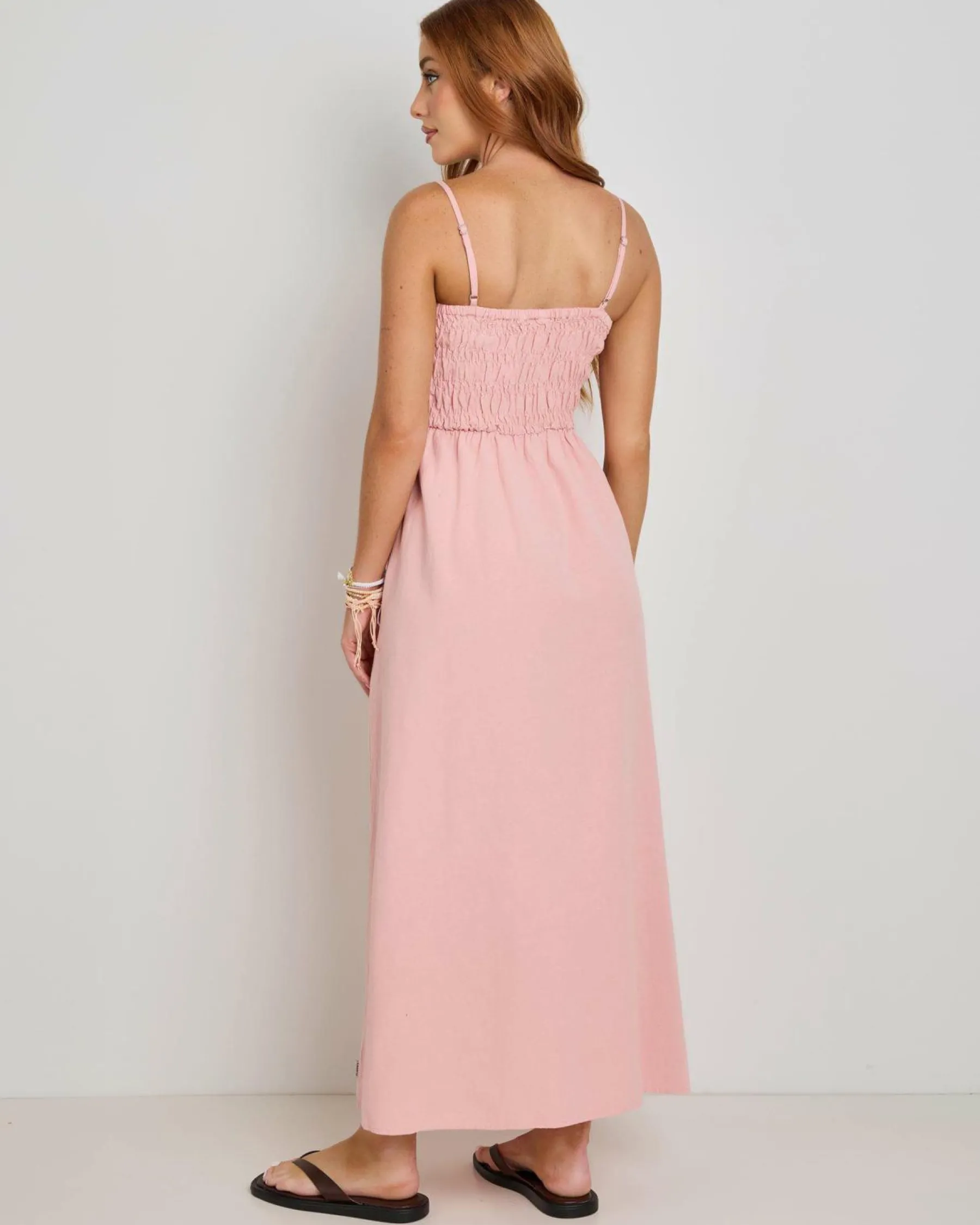Linen Blend|Dresses*Rhythm Classic Shirred Midi Dress Rose
