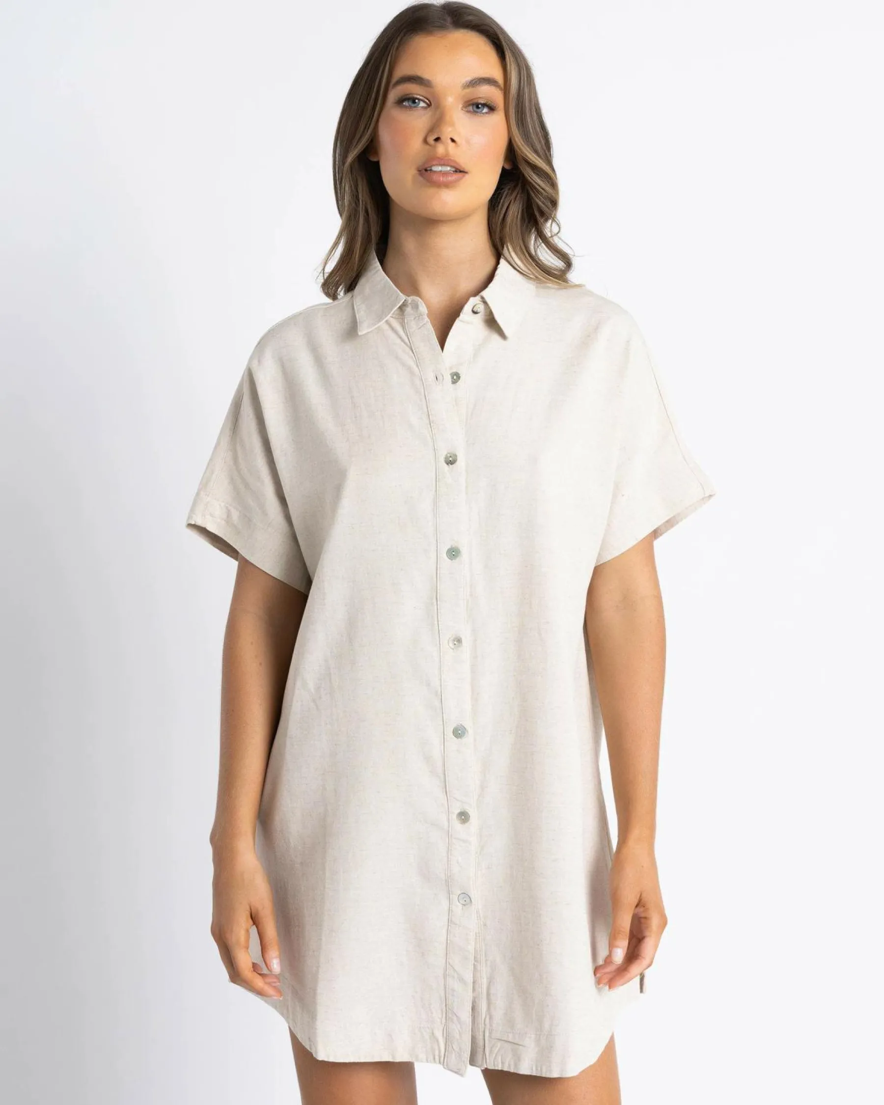 Sale Classic Shirt Dress Women Linen Blend|Dresses
