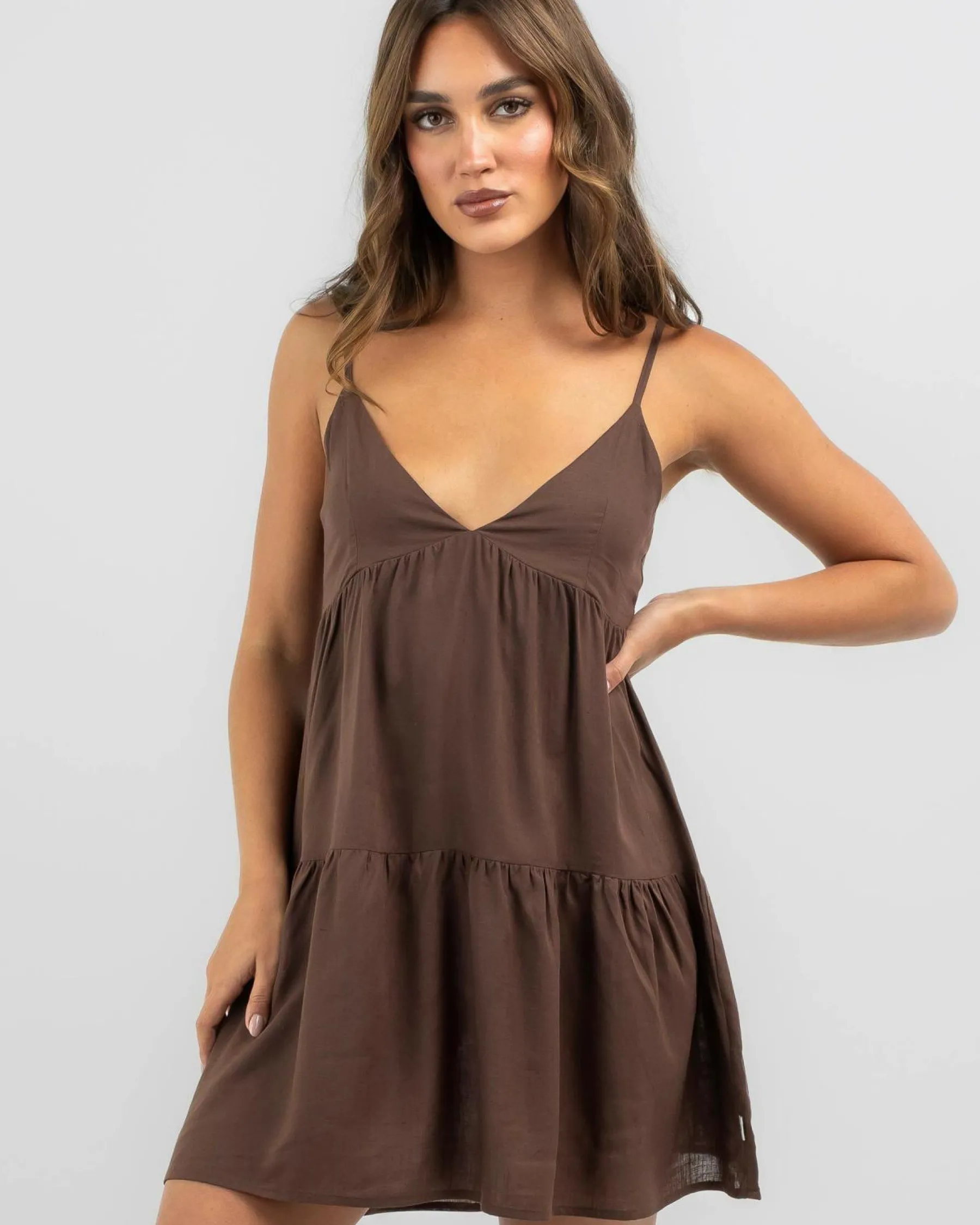 Online Classic Tiered Mini Dress Women Linen Blend|Dresses