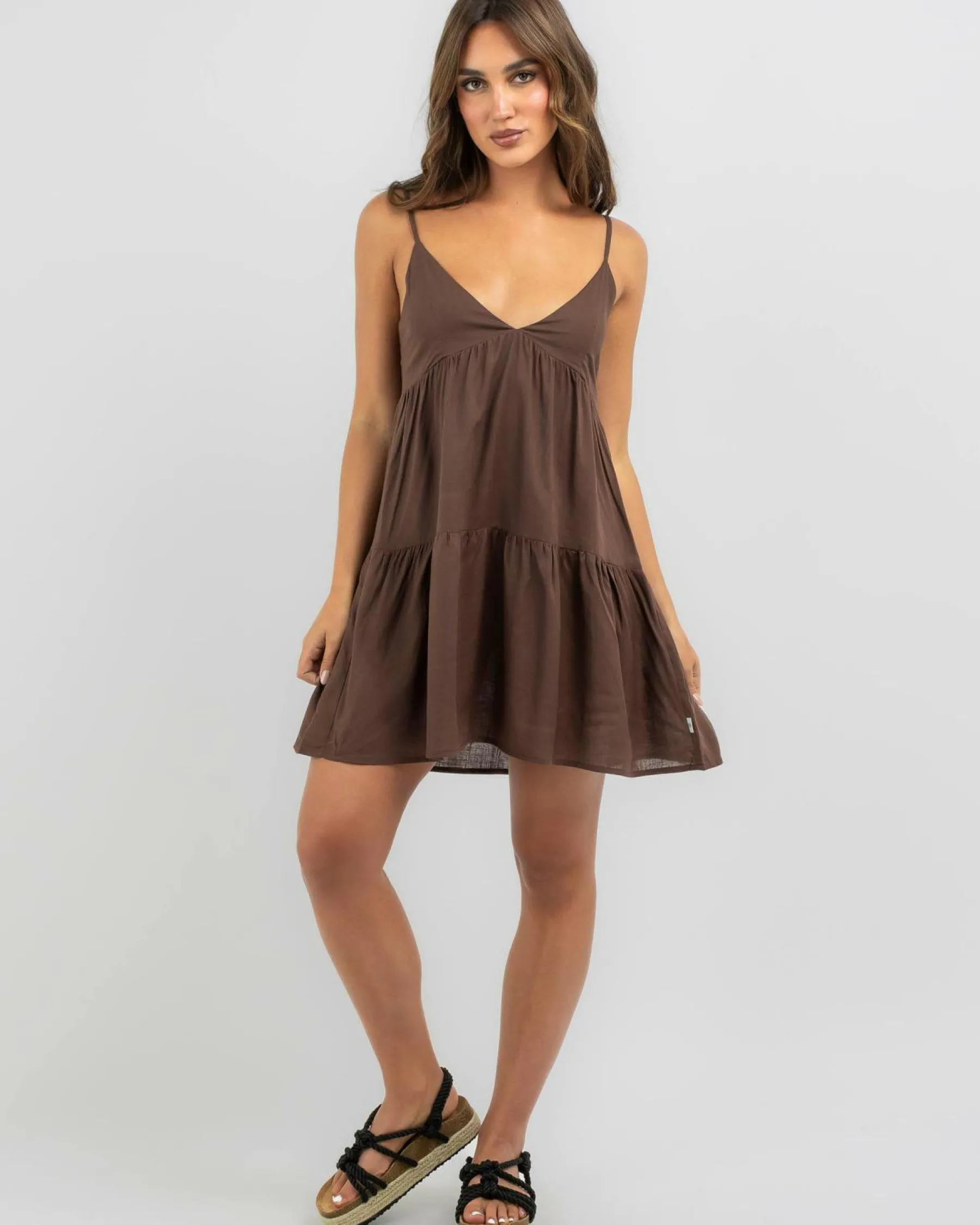 Online Classic Tiered Mini Dress Women Linen Blend|Dresses