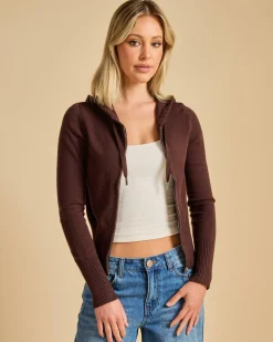 Knitwear|Jumpers & Hoodies*Ava And Ever Cora Hooded Zip Knit Jumper Espresso