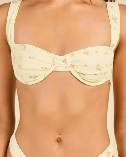 Bikinis*Rhythm Dahlia Floral Underwire Bikini Top Lemon