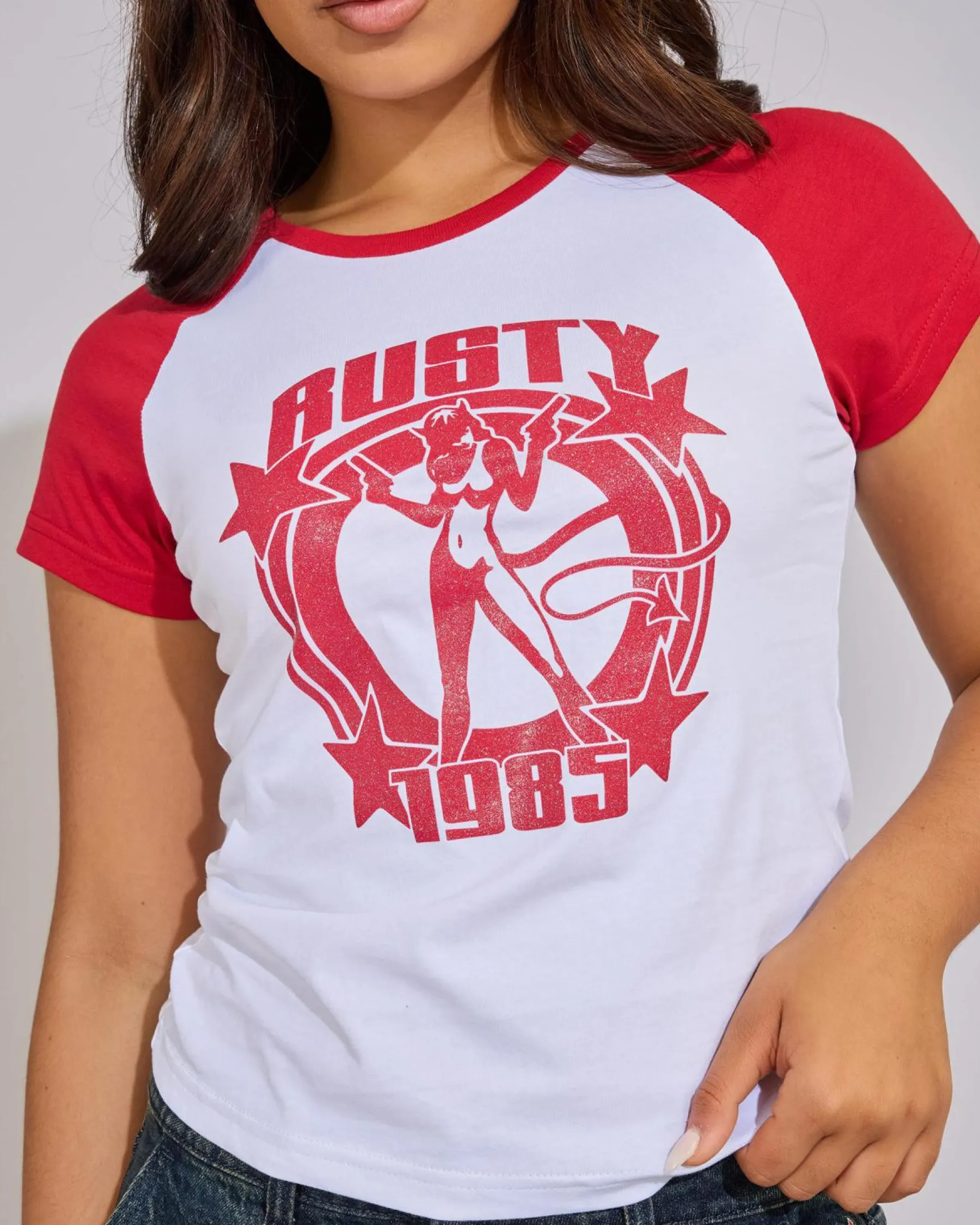 Daring Devil Cap Sleeve Baby Tee Women Tops