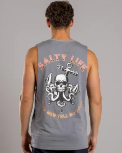 Tops & T-Shirts*Salty Life Dark Grasp Muscle Tank Lt Grey Acid