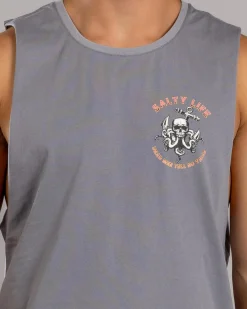 Tops & T-Shirts*Salty Life Dark Grasp Muscle Tank Lt Grey Acid