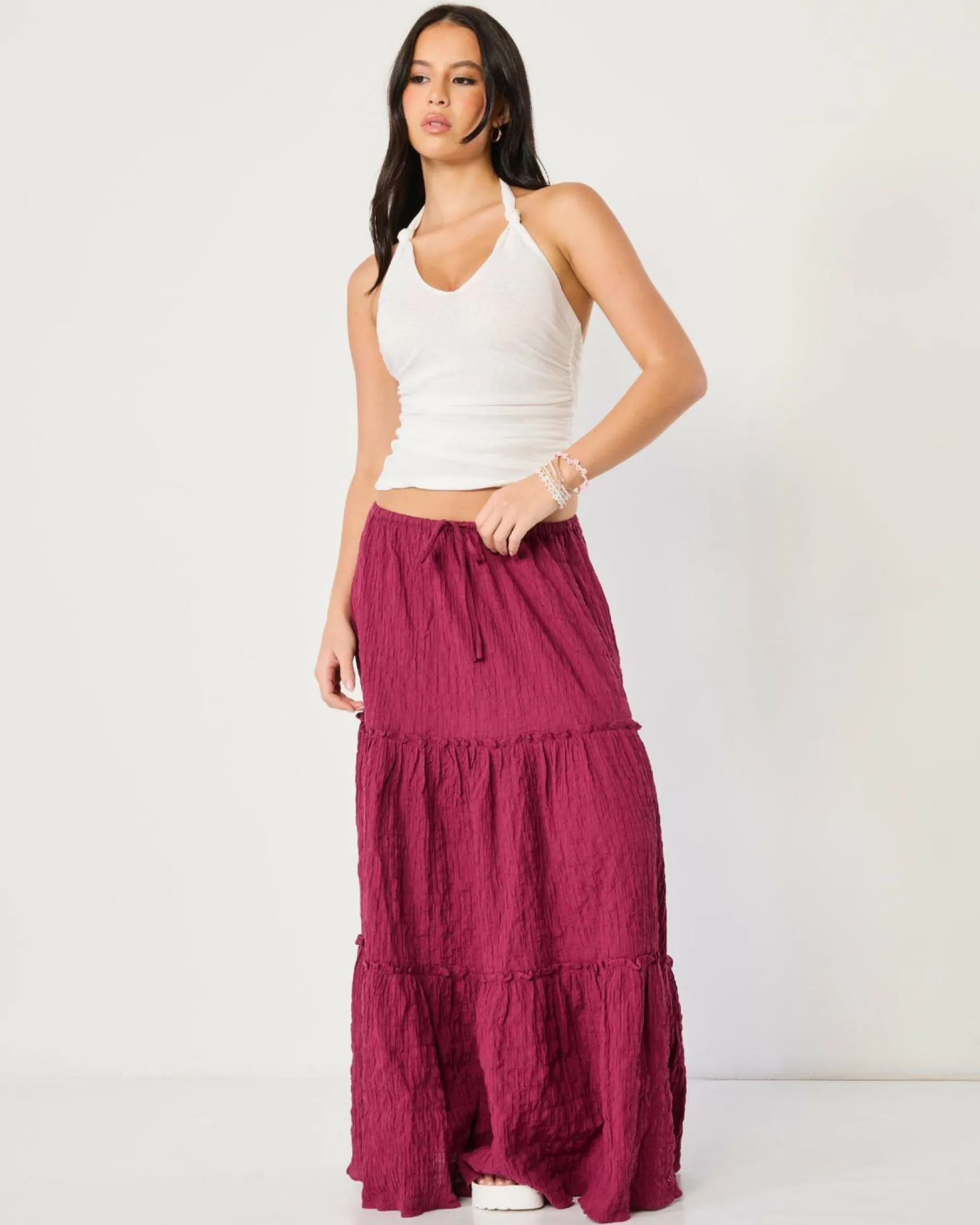 Bottoms*Mooloola Dawn Maxi Skirt Wine