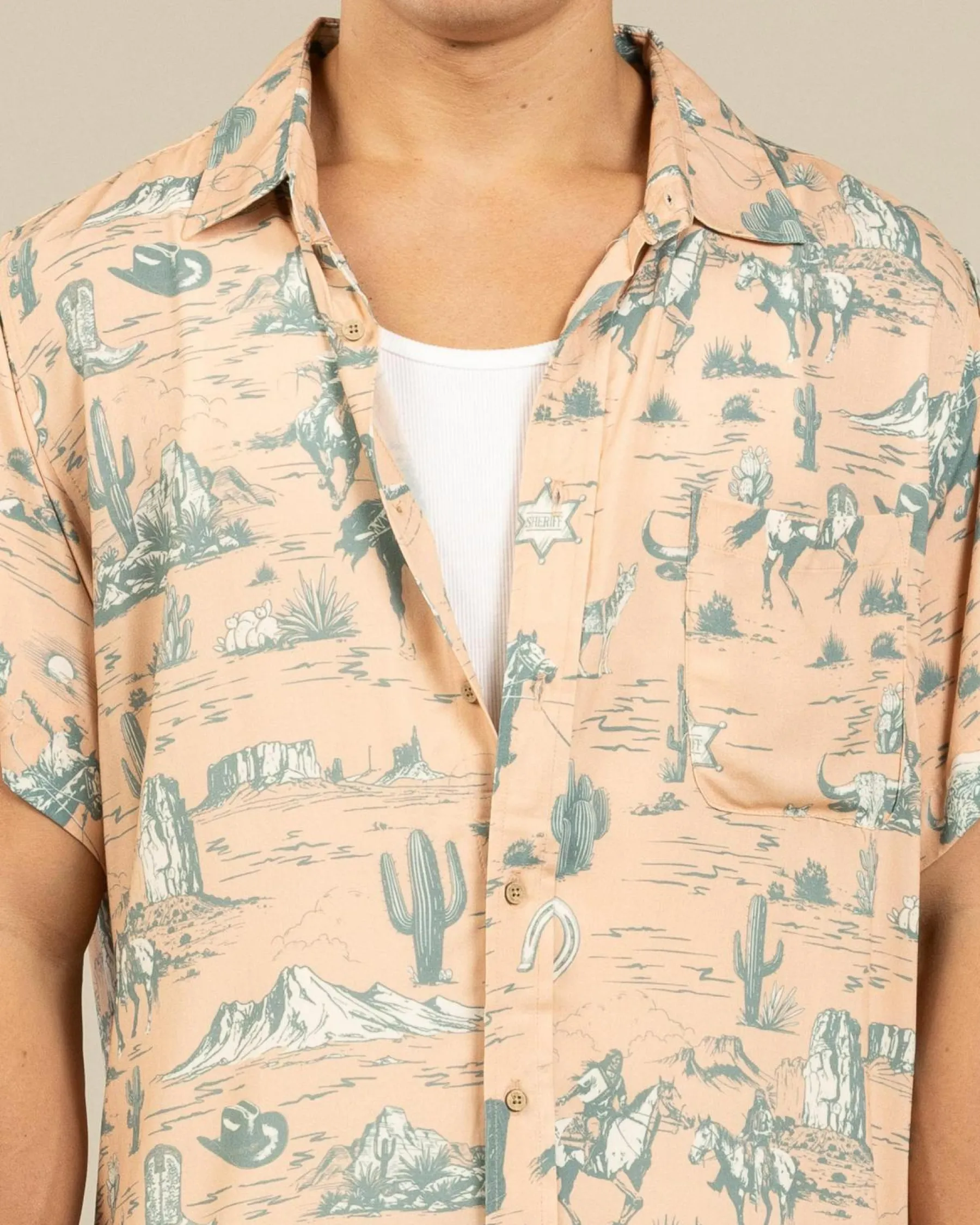 Tops & T-Shirts*Double Diamond Ranch Desert Rider Short Sleeve Shirt Coral