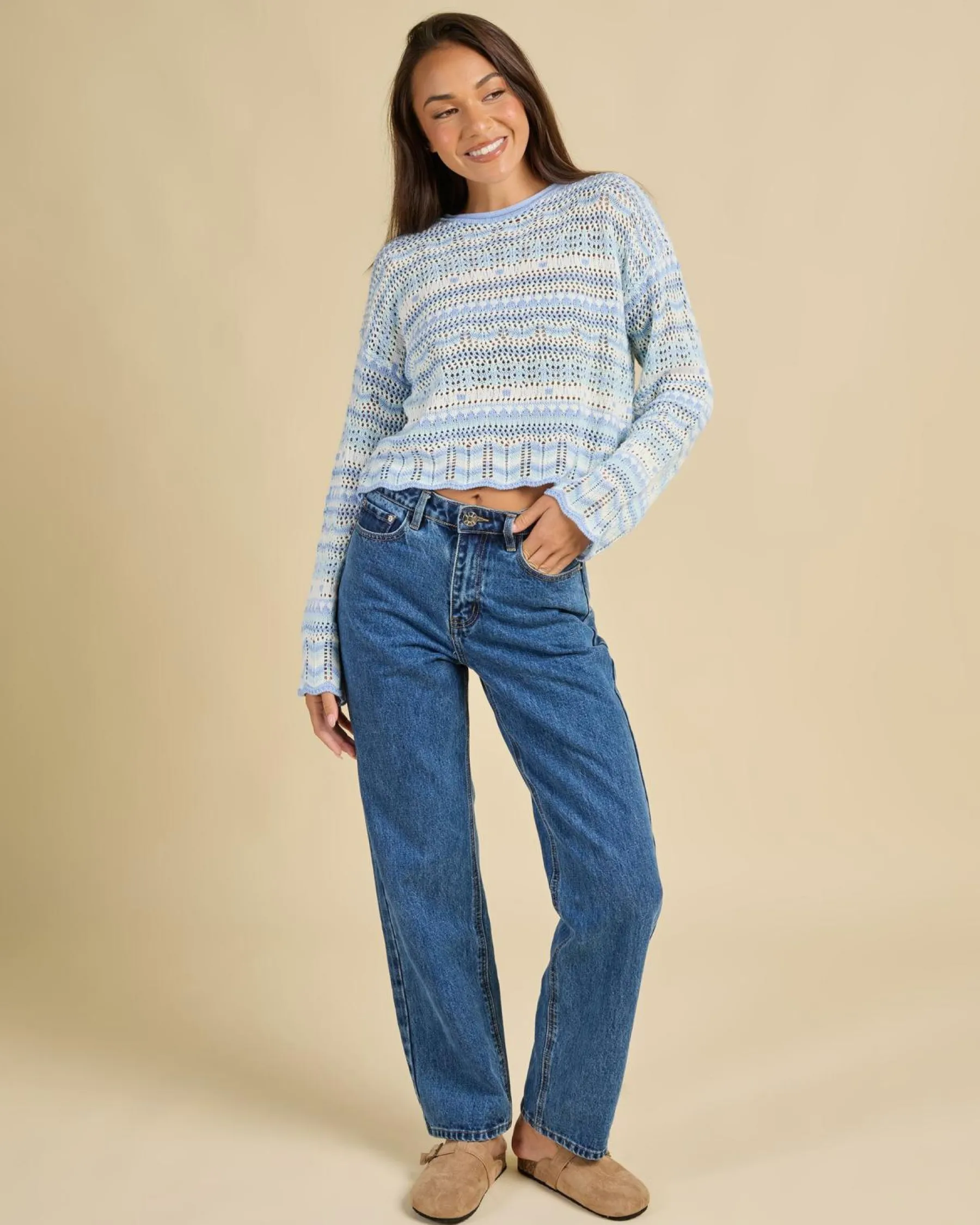 Knitwear|Jumpers & Hoodies*Mooloola Dream Catcher Crochet Jumper Light Blue