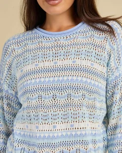 Knitwear|Jumpers & Hoodies*Mooloola Dream Catcher Crochet Jumper Light Blue