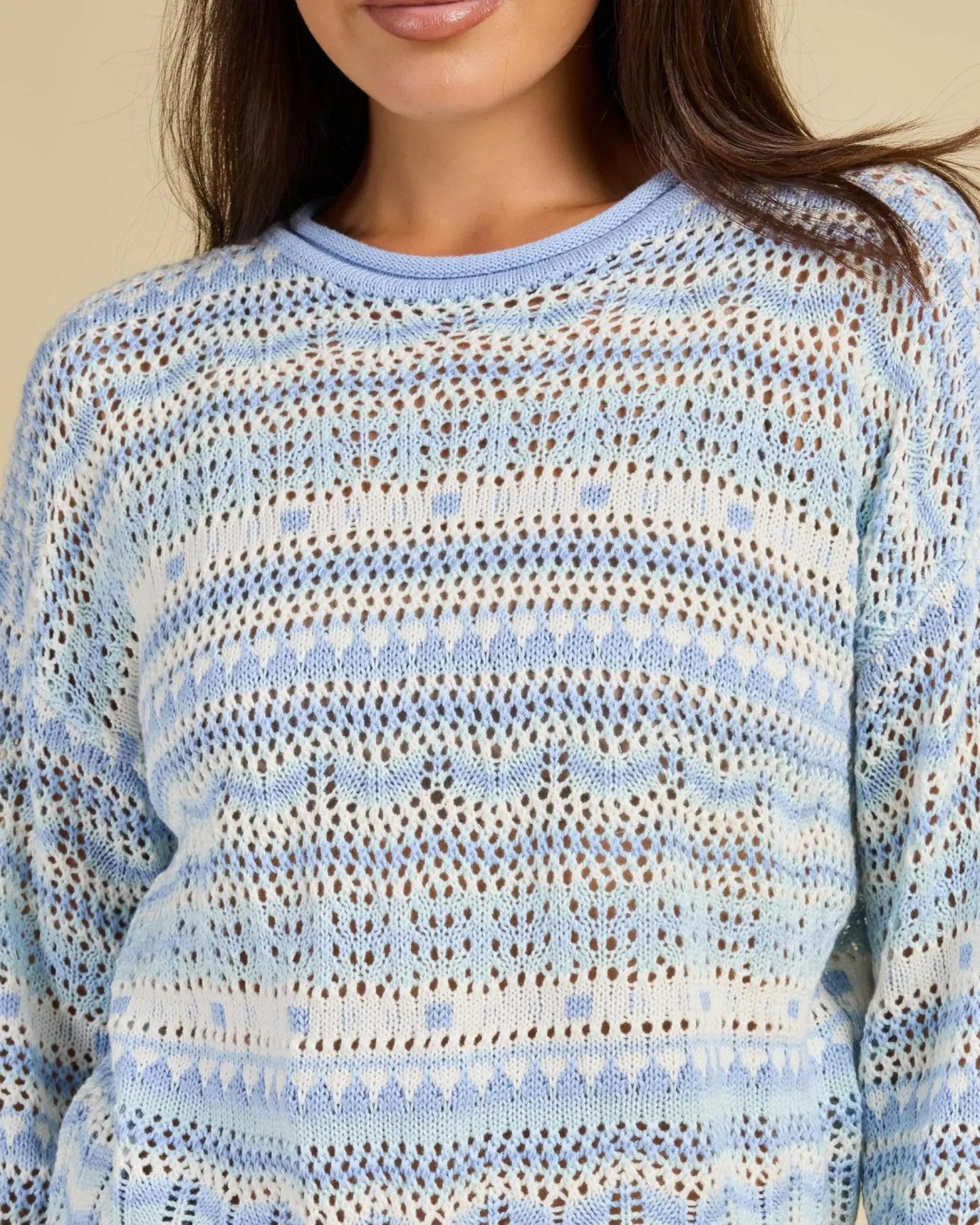 Knitwear|Jumpers & Hoodies*Mooloola Dream Catcher Crochet Jumper Light Blue