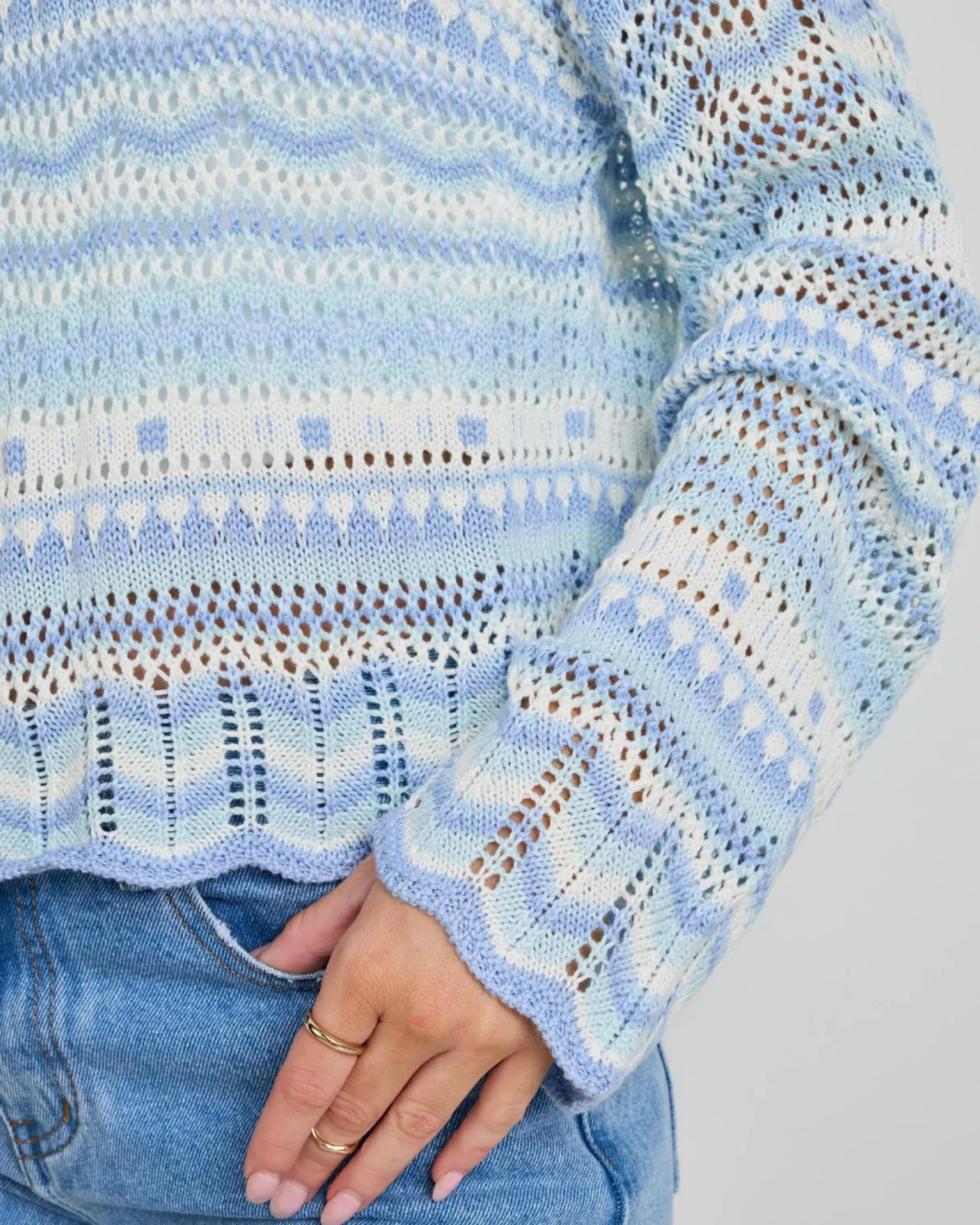 Knitwear|Jumpers & Hoodies*Mooloola Dream Catcher Crochet Jumper Light Blue
