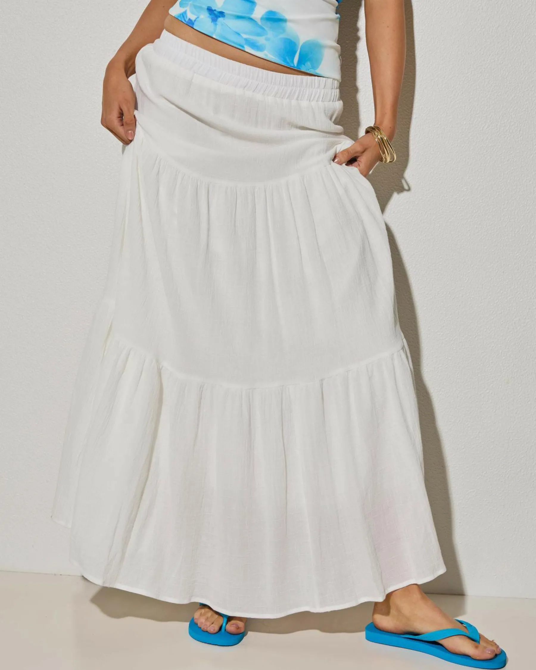 Bottoms*Mooloola Dusk Maxi Skirt White