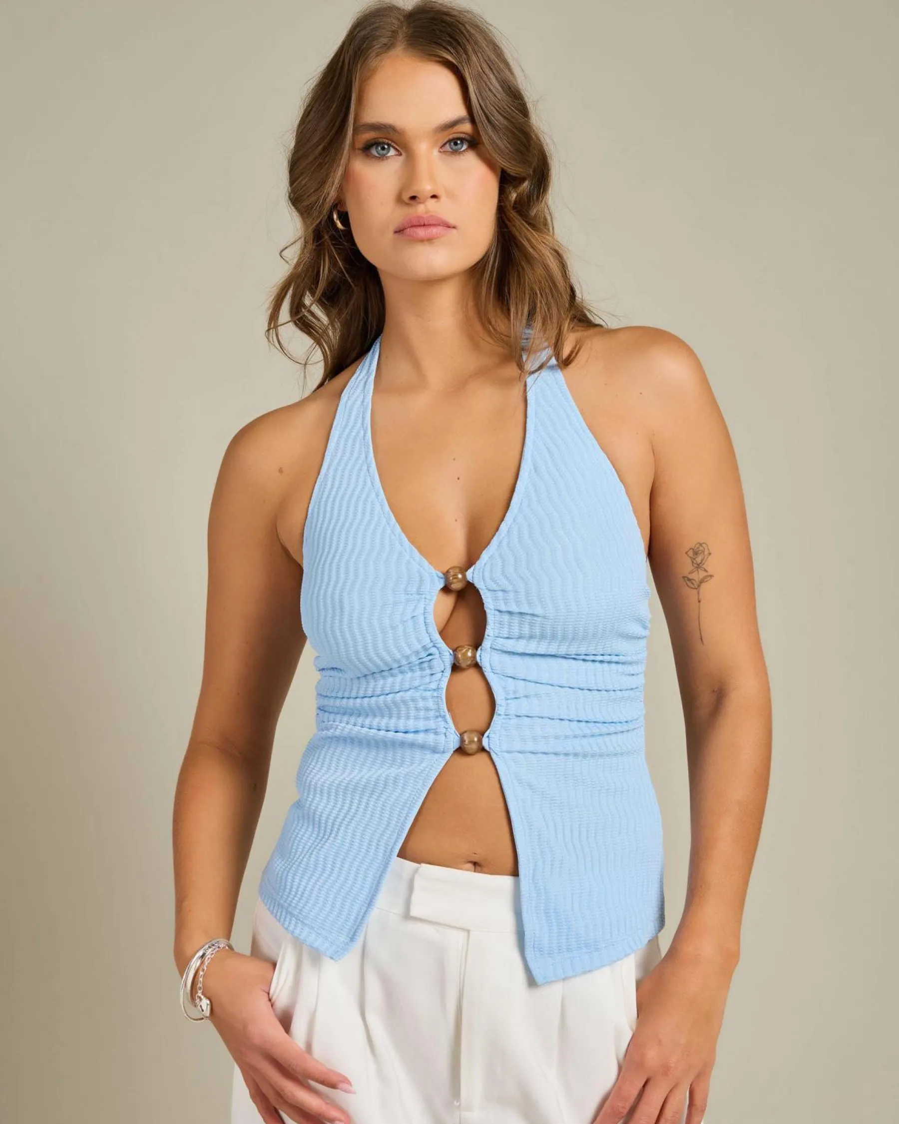 Tops*Mooloola Elle Cabo Halter Top Light Blue