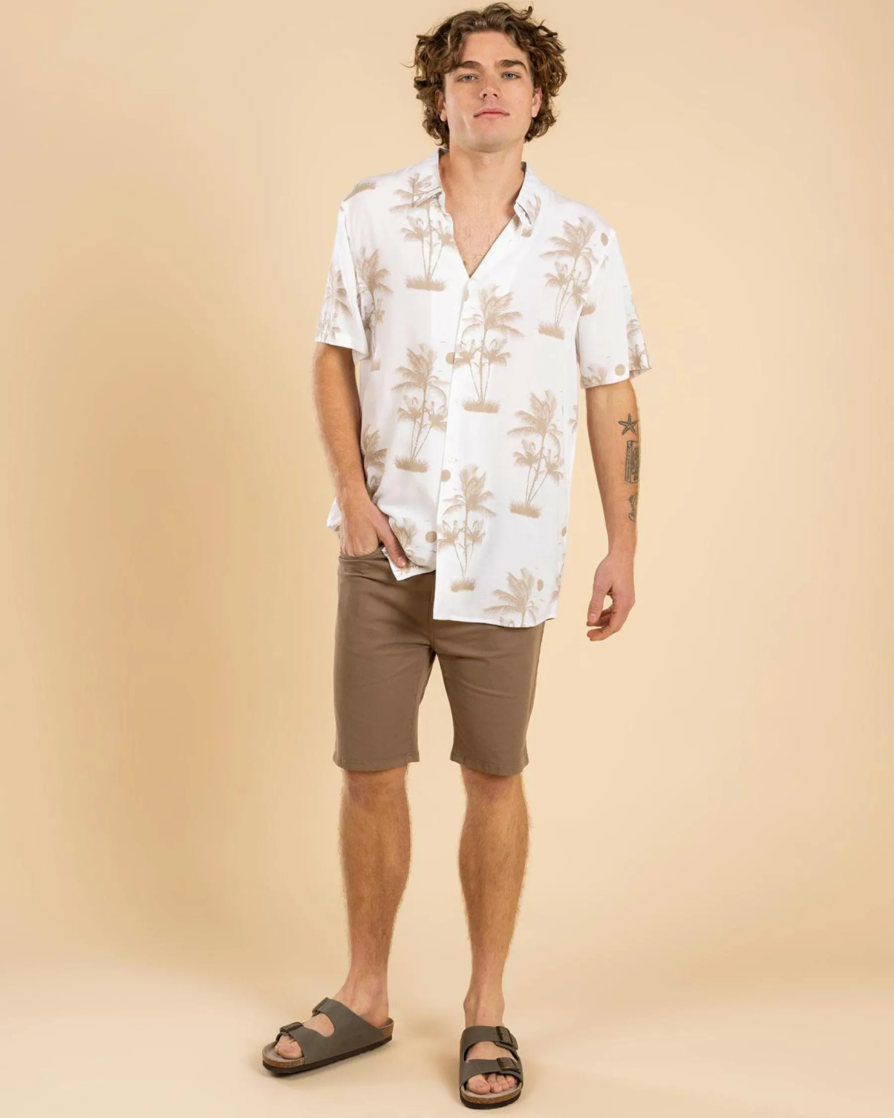 Tops & T-Shirts*Lucid Escapade Short Sleeve Shirt Tan - White