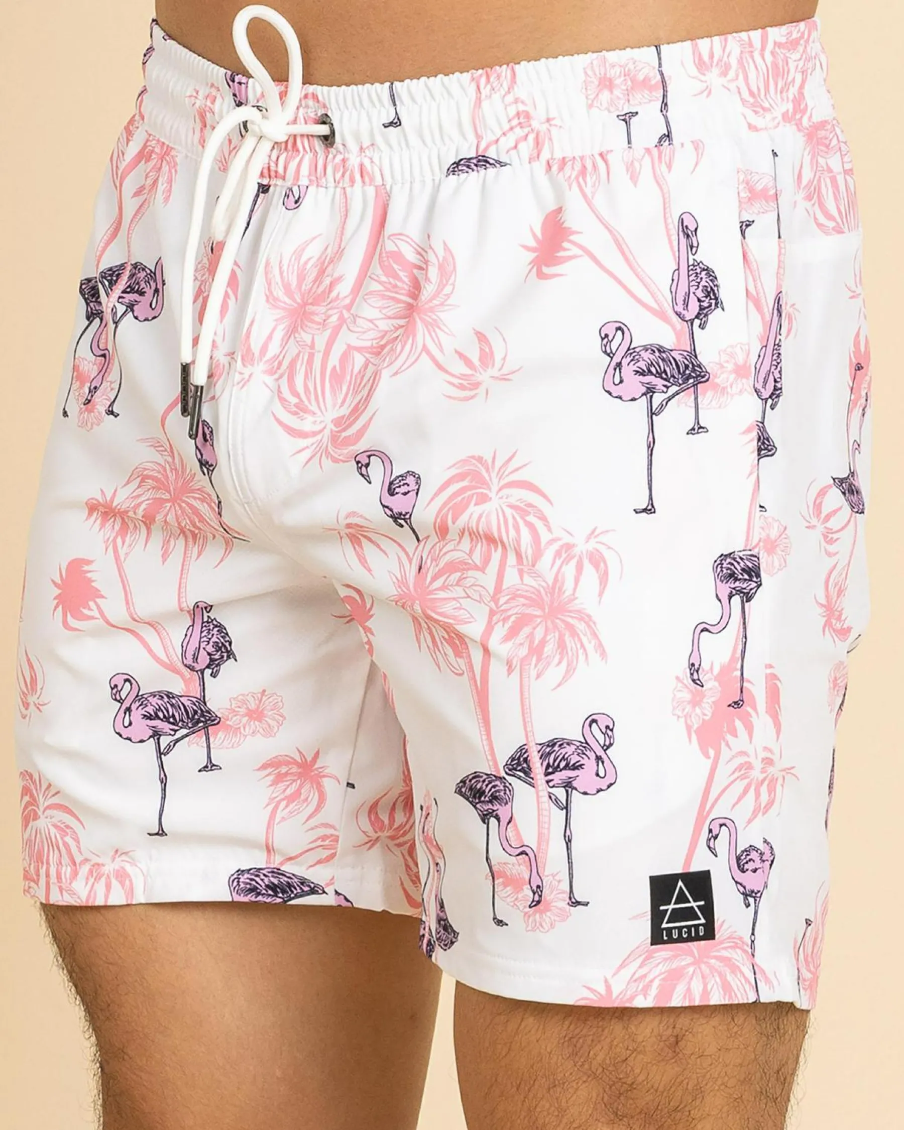 Board Shorts|Shorts & Bottoms*Lucid Feather Elastic Waist Shorts White/ Pink