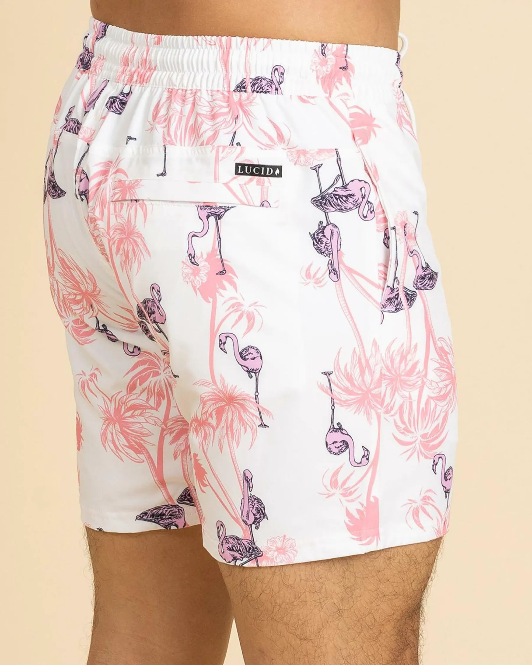 Board Shorts|Shorts & Bottoms*Lucid Feather Elastic Waist Shorts White/ Pink